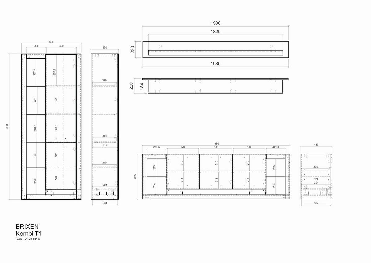 WOHNWAND 3-teilig  in Weiß, Eichefarben  298/195/43 cm  - Eichefarben/Schwarz, Design, Glas/Holzwerkstoff (298/195/43cm) - MID.YOU