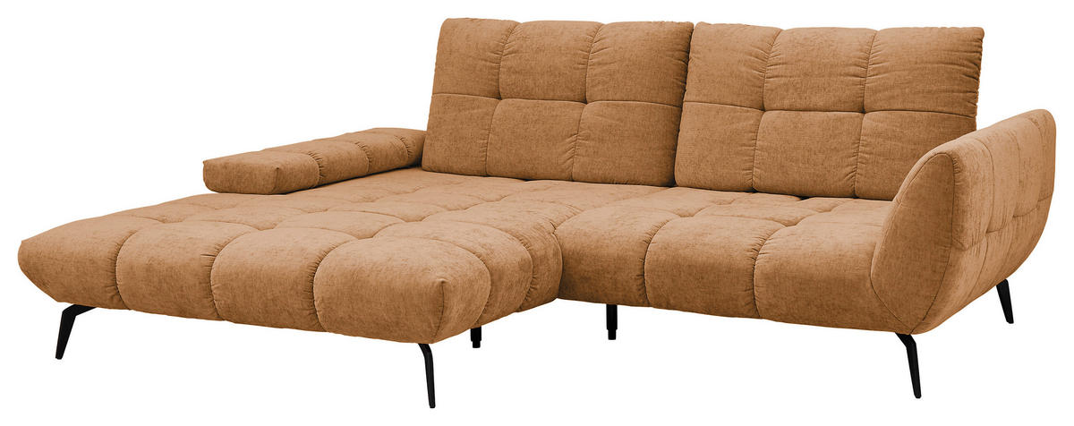 ECKSOFA Senfgelb Flachgewebe Rücken echt, Sitztiefenverstellung  - Senfgelb/Schwarz, KONVENTIONELL, Textil/Metall (211/273cm) - SetOne by Musterring