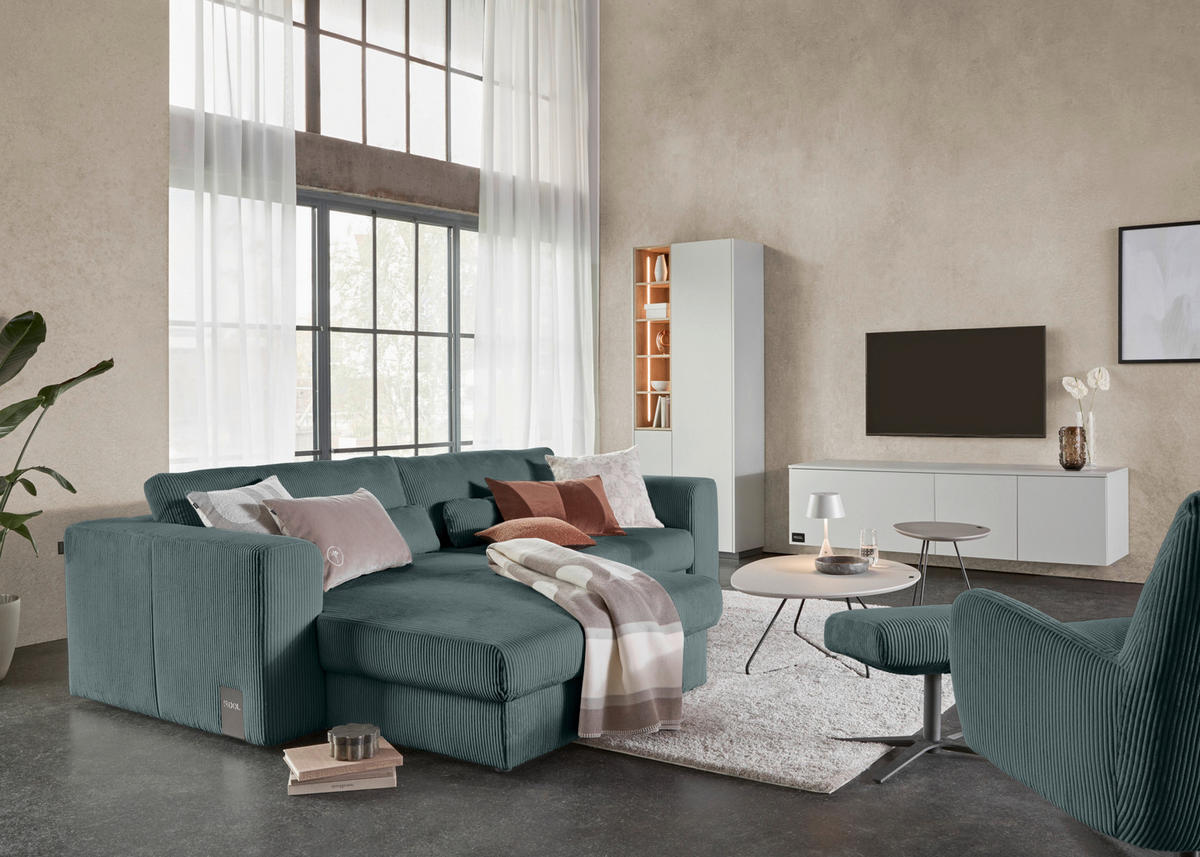 ECKSOFA JOOP Petrol Cord Rücken echt  - Petrol/Schwarz, KONVENTIONELL, Kunststoff/Textil (192/269cm) - Joop!