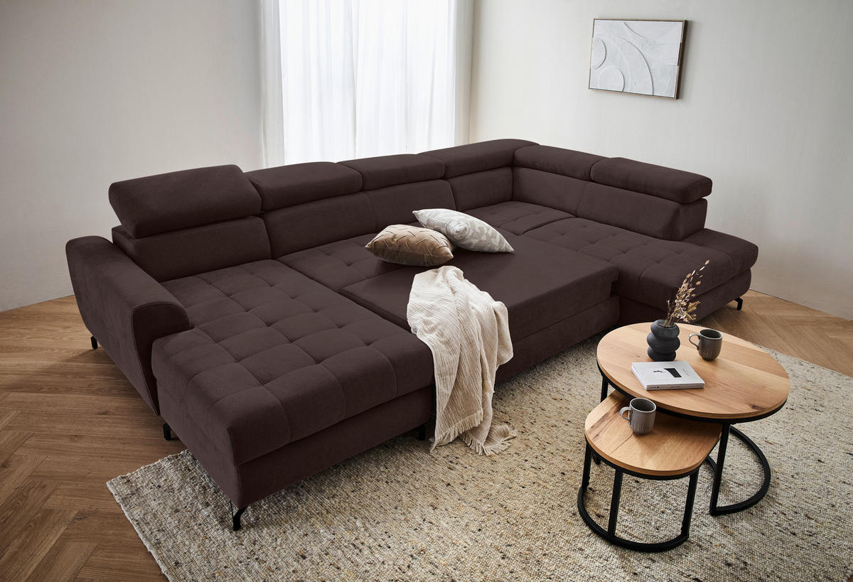 WOHNLANDSCHAFT Dunkelbraun Struktur  - Dunkelbraun/Schwarz, Design, Textil/Metall (177/327/203cm) - Stylife