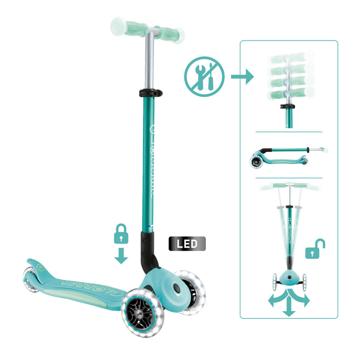 KINDERSCOOTER  - Mintgrün, Basics, Kunststoff (57,5/28/82.5cm) - GLOBBER