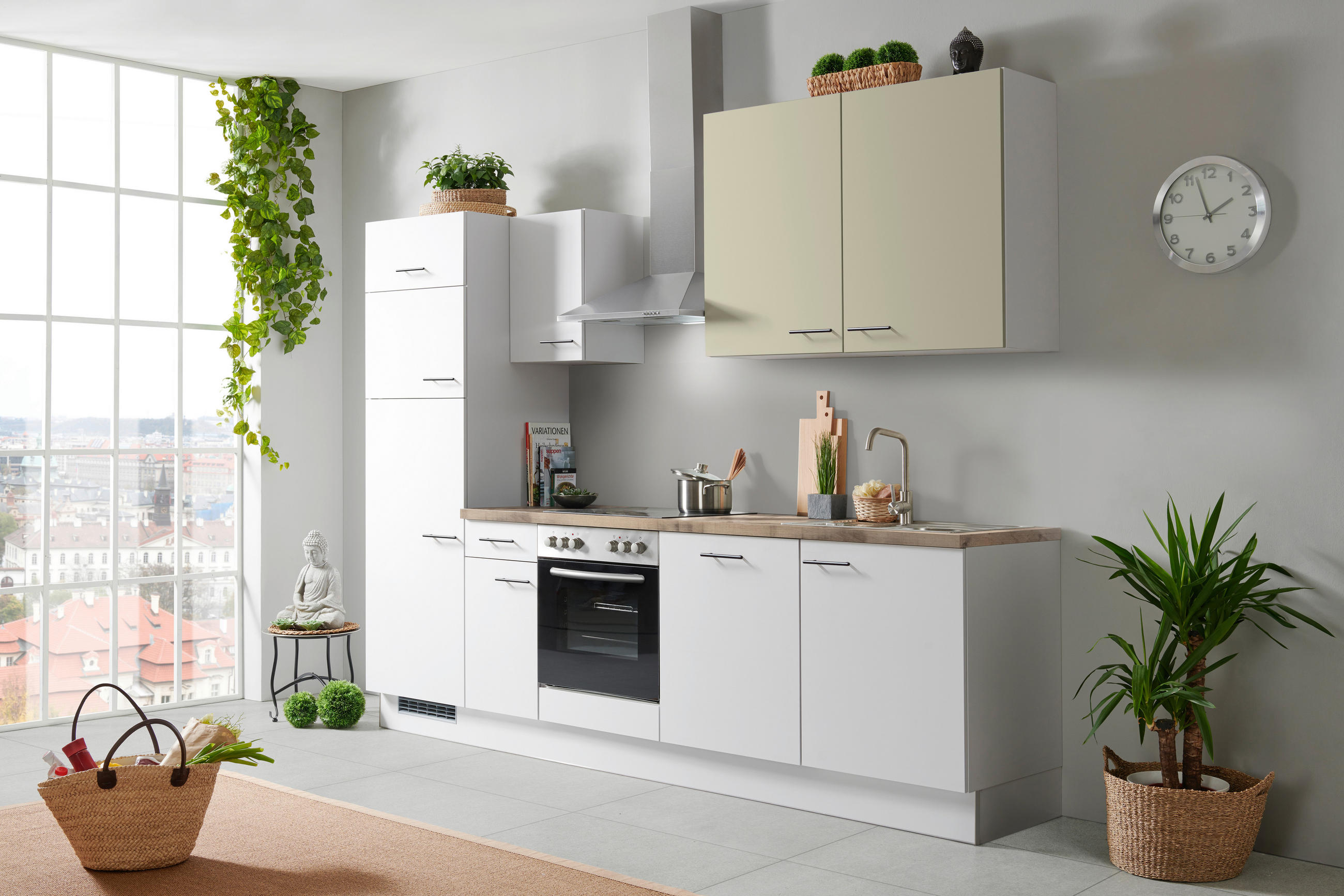 KUHINJSKI BLOK BREZ APARATOV - črna/barve hrasta, Basics, kovina/leseni material (280cm) - Impuls