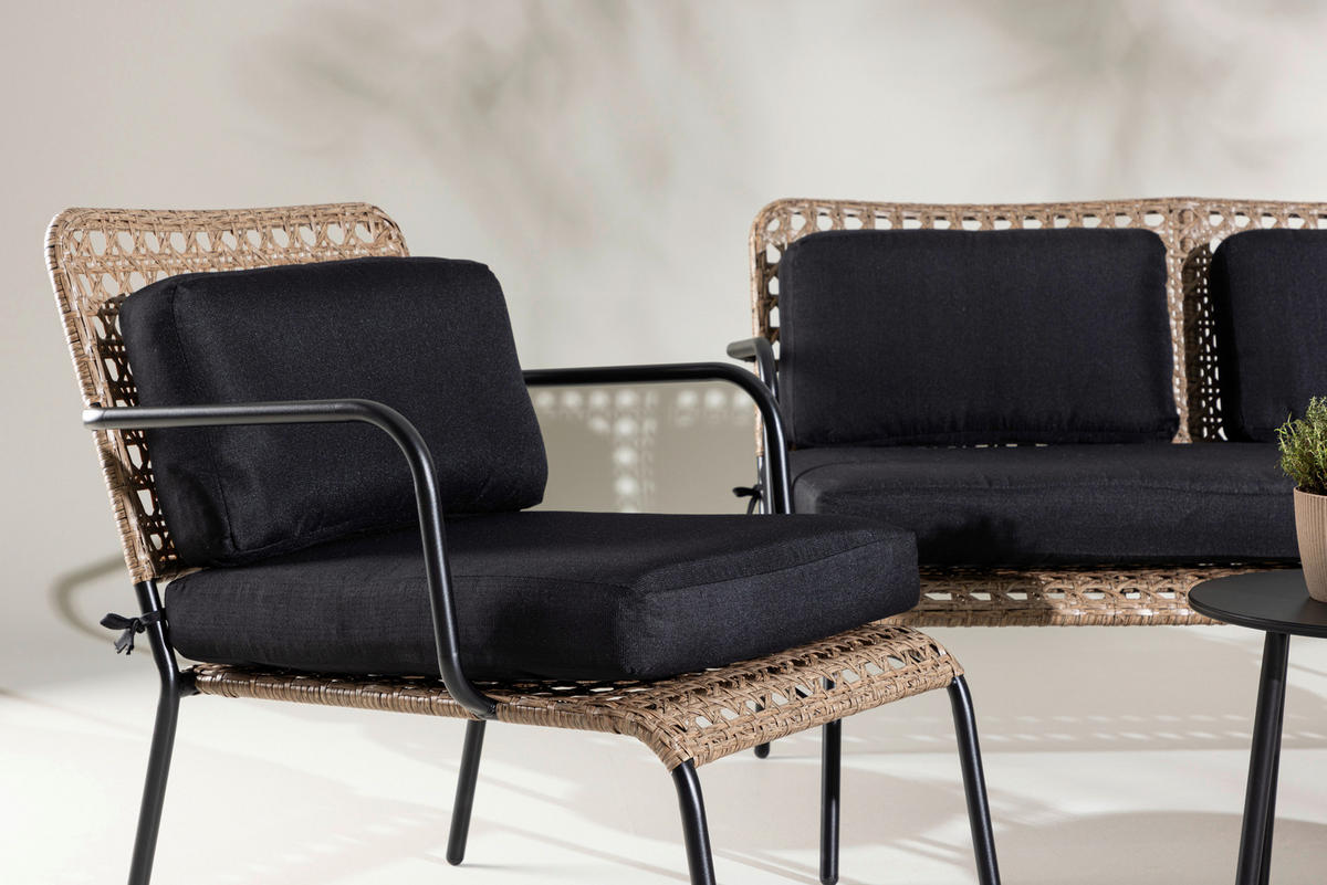 LOUNGEGARNITUR   Rattan Stahl  - Dunkelgrau/Schwarz, KONVENTIONELL, Naturmaterialien/Holz - Gardenson
