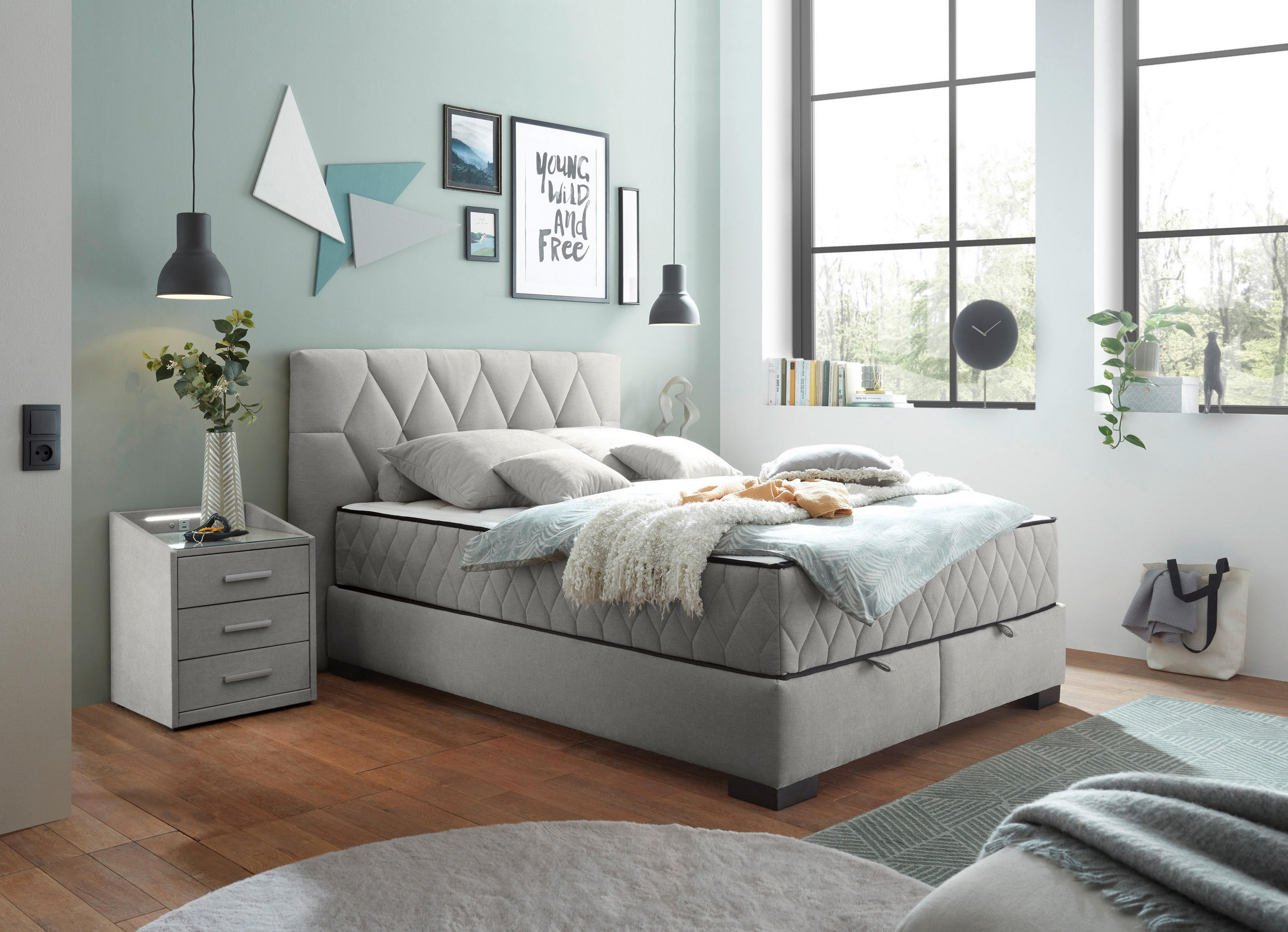 BOXBETT 140/200 cm  in Hellgrau  - Hellgrau/Schwarz, Modern, Holzwerkstoff/Kunststoff (140/200cm) - MID.YOU