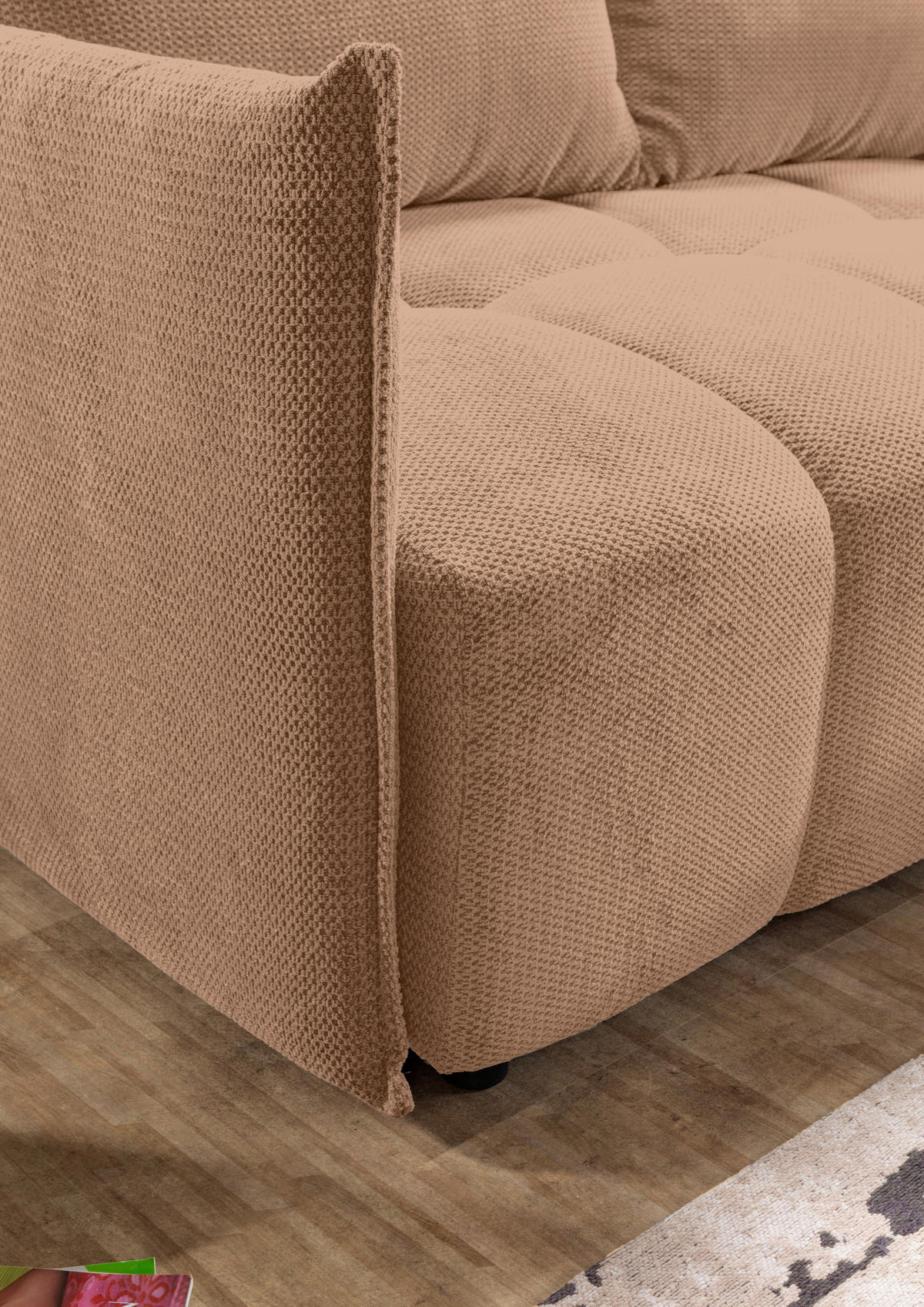 ECKSOFA Rosa Plüsch Zierkissen, Rückenkissen, Bettkasten, Schlaffunktion, Rücken echt, Liegefläche im Originalstoff  - Schwarz/Rosa, KONVENTIONELL, Kunststoff/Textil (253/192cm) - Carryhome