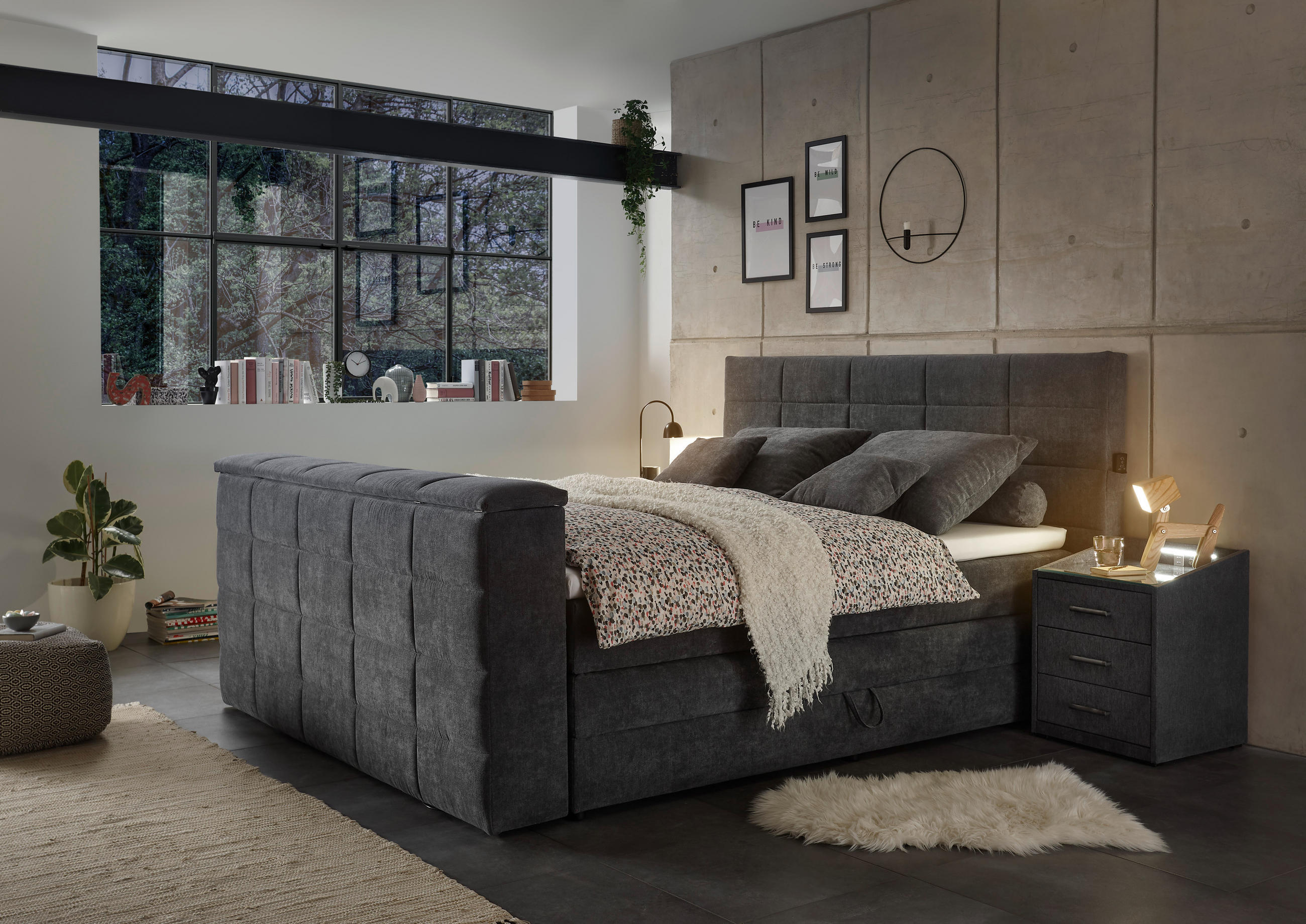 BOXSPRING-ÁGY 180/200 cm  antracit  - antracit, Konventionell, textil (180/200cm) - Carryhome