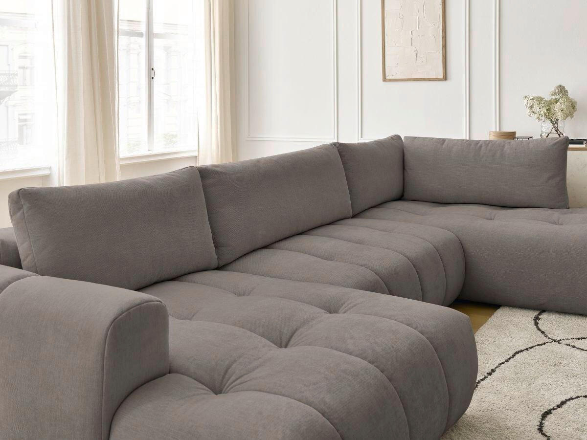 WOHNLANDSCHAFT  FUJI  Taupe Leinenoptik  - Taupe/Schwarz, MODERN, Kunststoff/Textil (160/377/204cm)