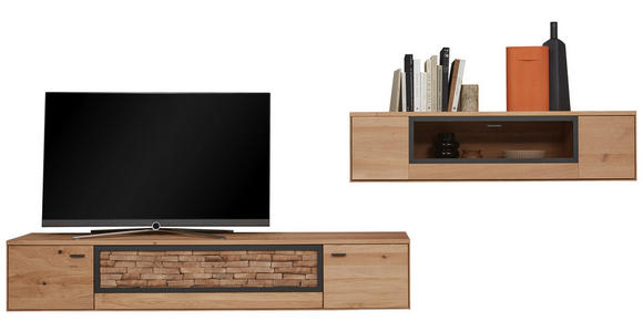 WOHNWAND  in Wildeiche  331,5/131,5/37,1 cm  - Wildeiche/Graphitfarben, Natur, Glas/Holz (331,5/131,5/37,1cm) - Valnatura
