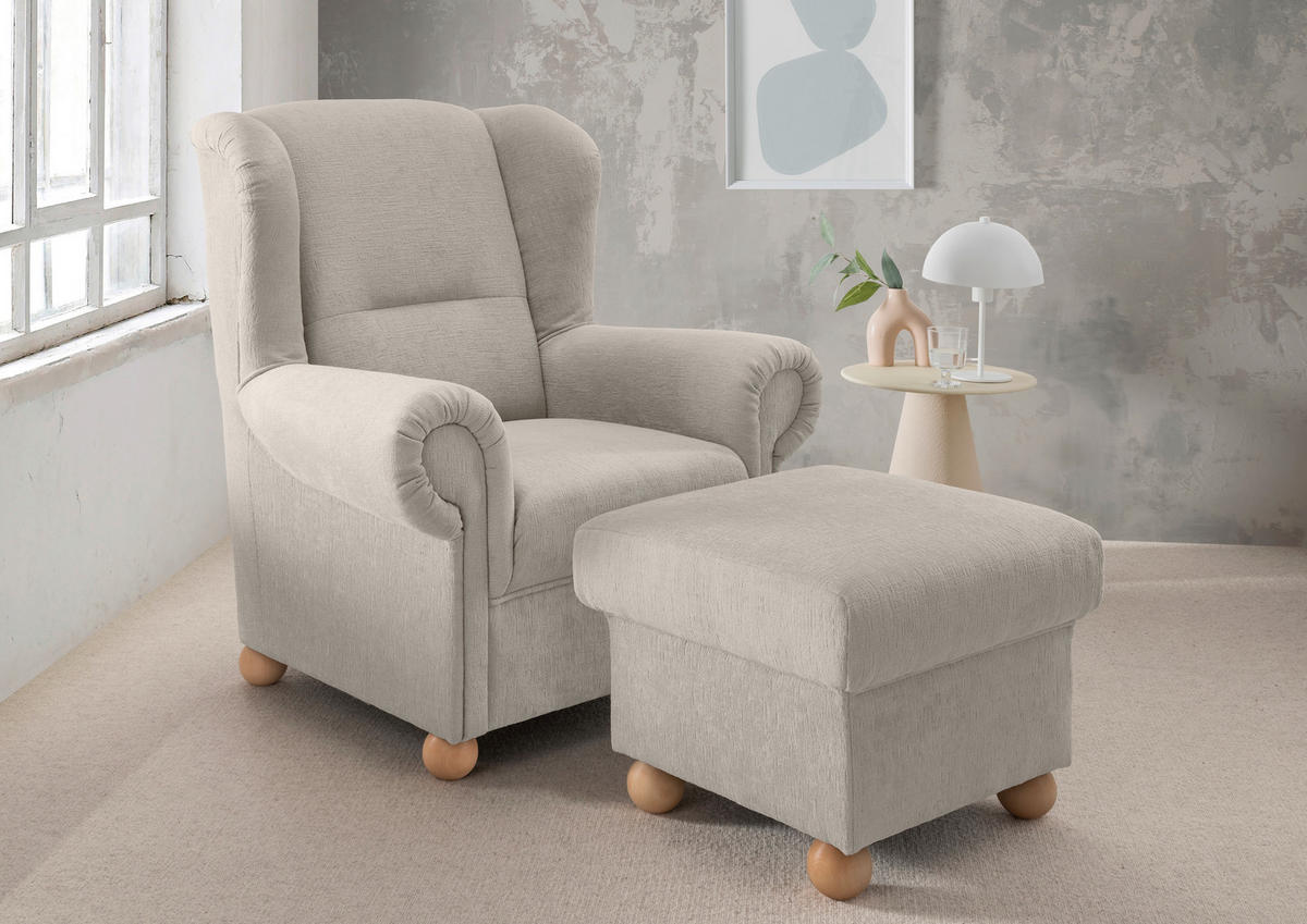 HOCKER in Textil Weiß  - Wildeiche/Weiß, KONVENTIONELL, Holz/Textil (56/46/56cm) - Livetastic
