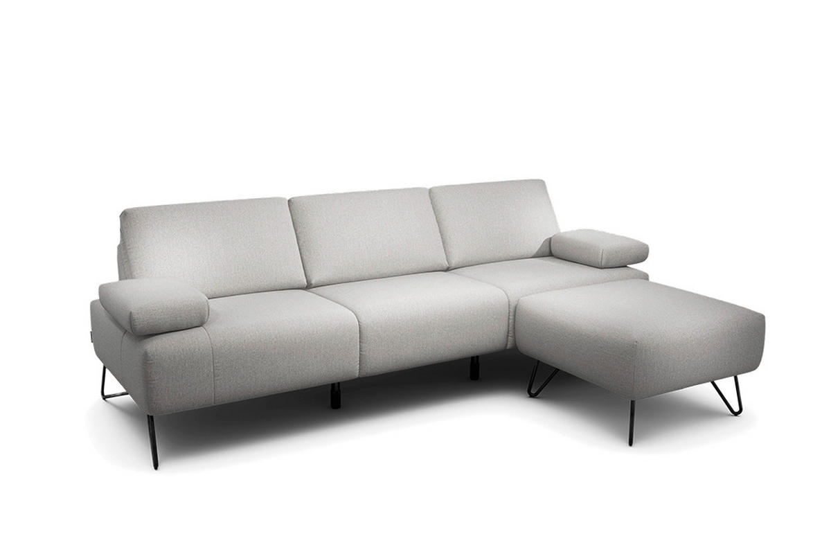 3-SITZER-SOFA in Chenille Hellgrau  - Hellgrau/Schwarz, Design, Textil/Metall (234-264/85/86-94cm) - SENSOO