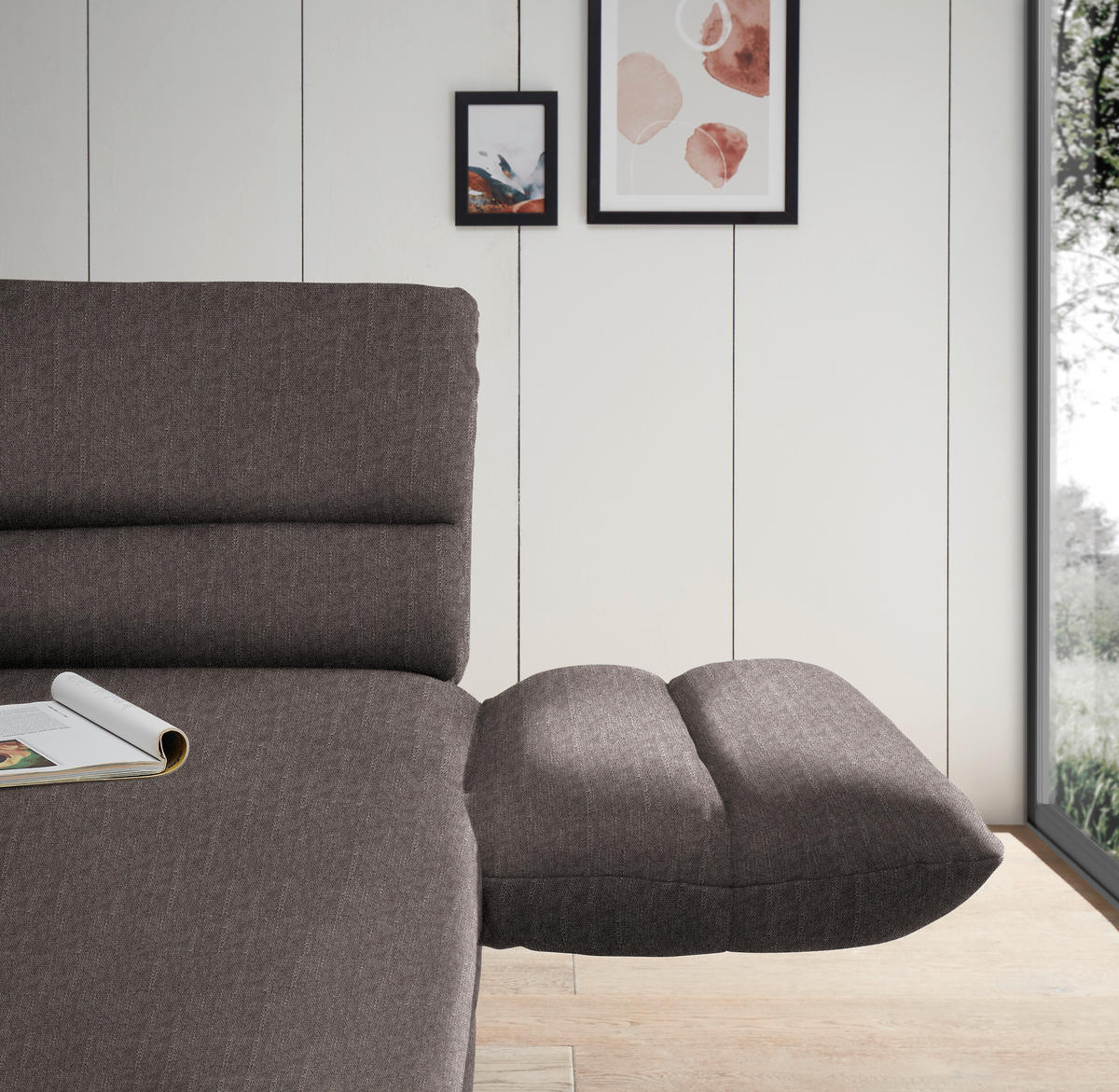 ECKSOFA in Flachgewebe Greige  - Greige/Schwarz, Design, Textil/Metall (279-327/176-217cm) - Dieter Knoll