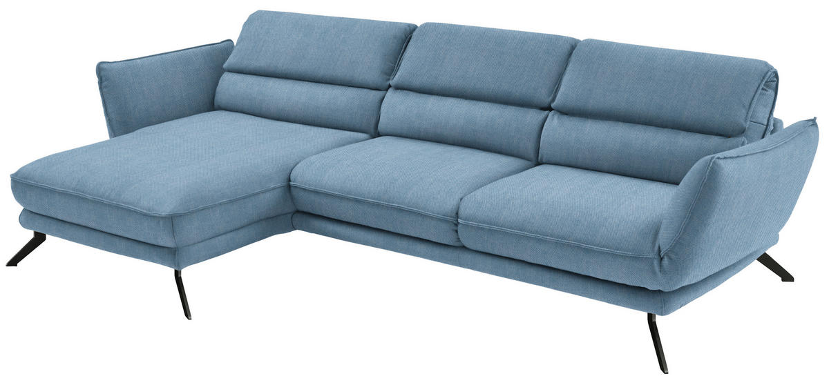 ECKSOFA in Velours Hellblau  153/283 cm  - Schwarz/Hellblau, Design, Textil/Metall (153/283cm) - Valdera