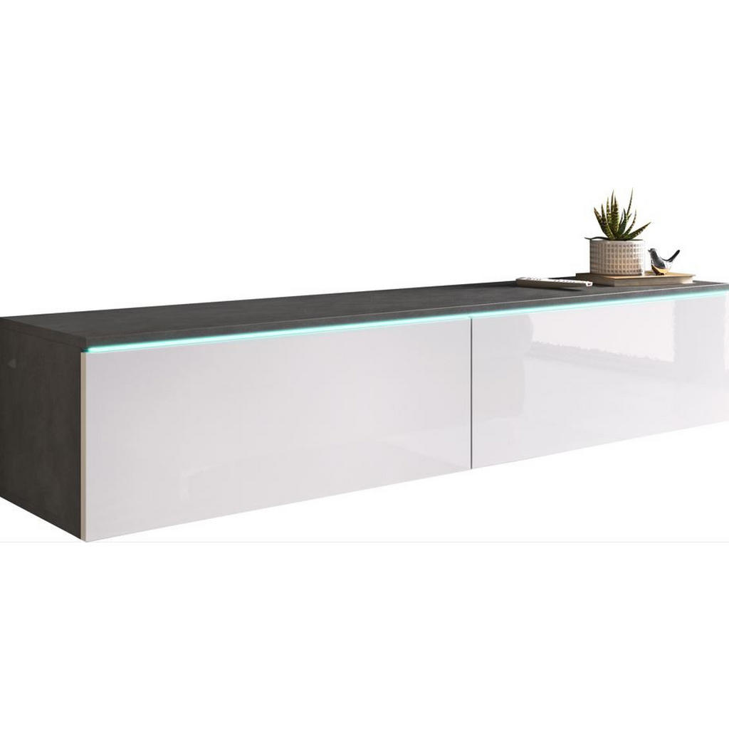 TV-Lowboard B: 140 cm Anthrazit/Weiß Hochglanz