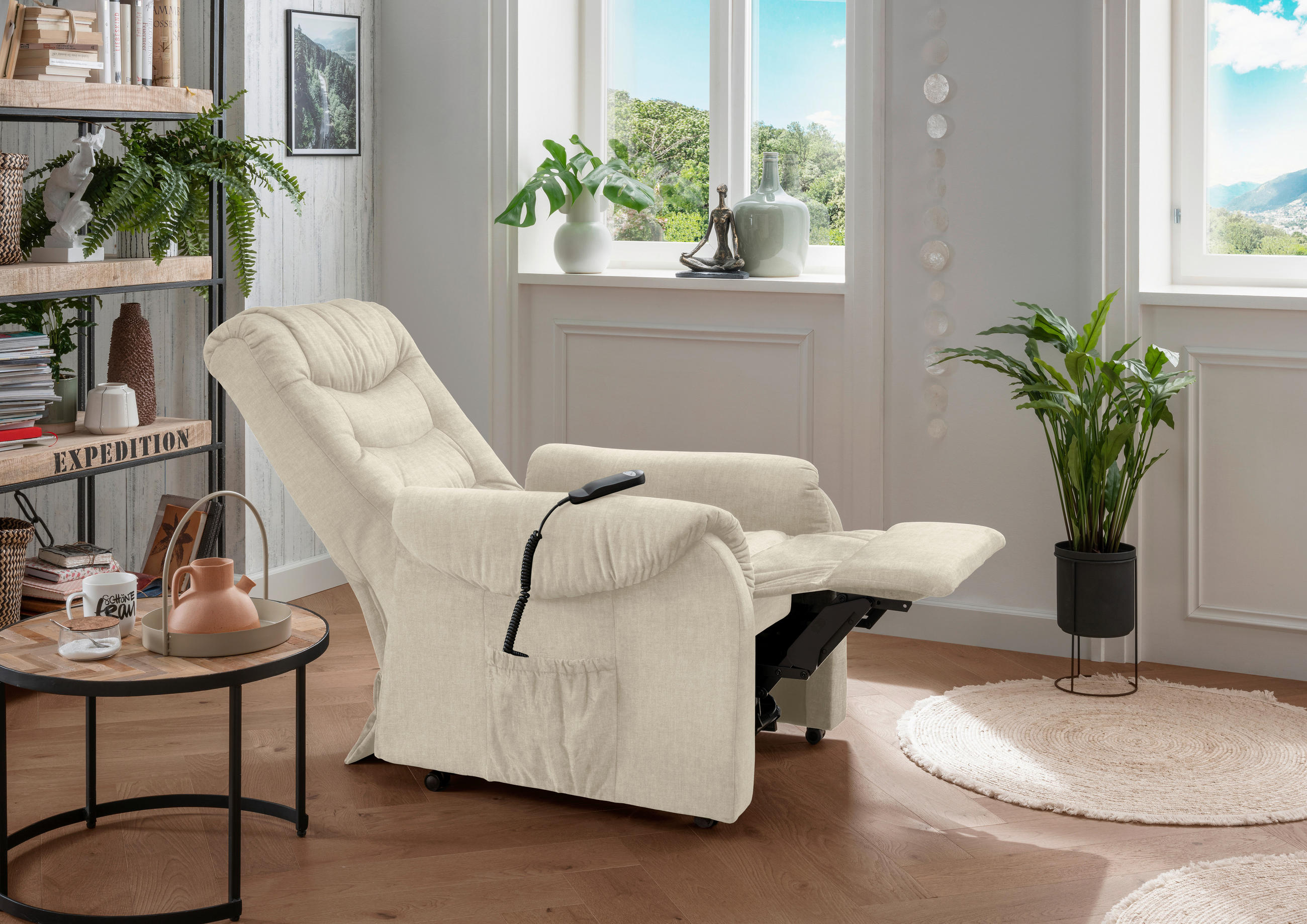 FERNSEHSESSEL Velours Beige  - Beige/Schwarz, Design, Kunststoff/Textil (76/106/94cm) - Livetastic