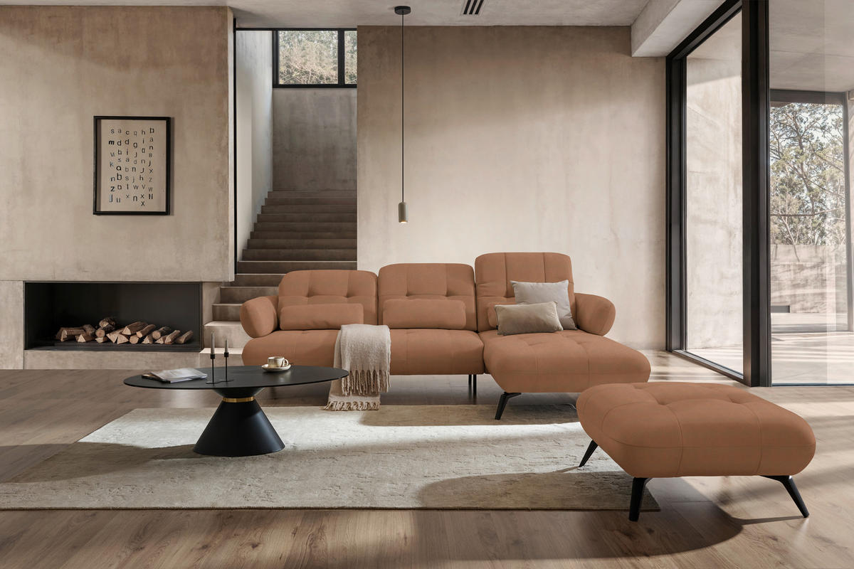 ECKSOFA Flachgewebe Terracotta  - Terracotta/Schwarz, Design, Textil/Metall (282/189cm) - Novel