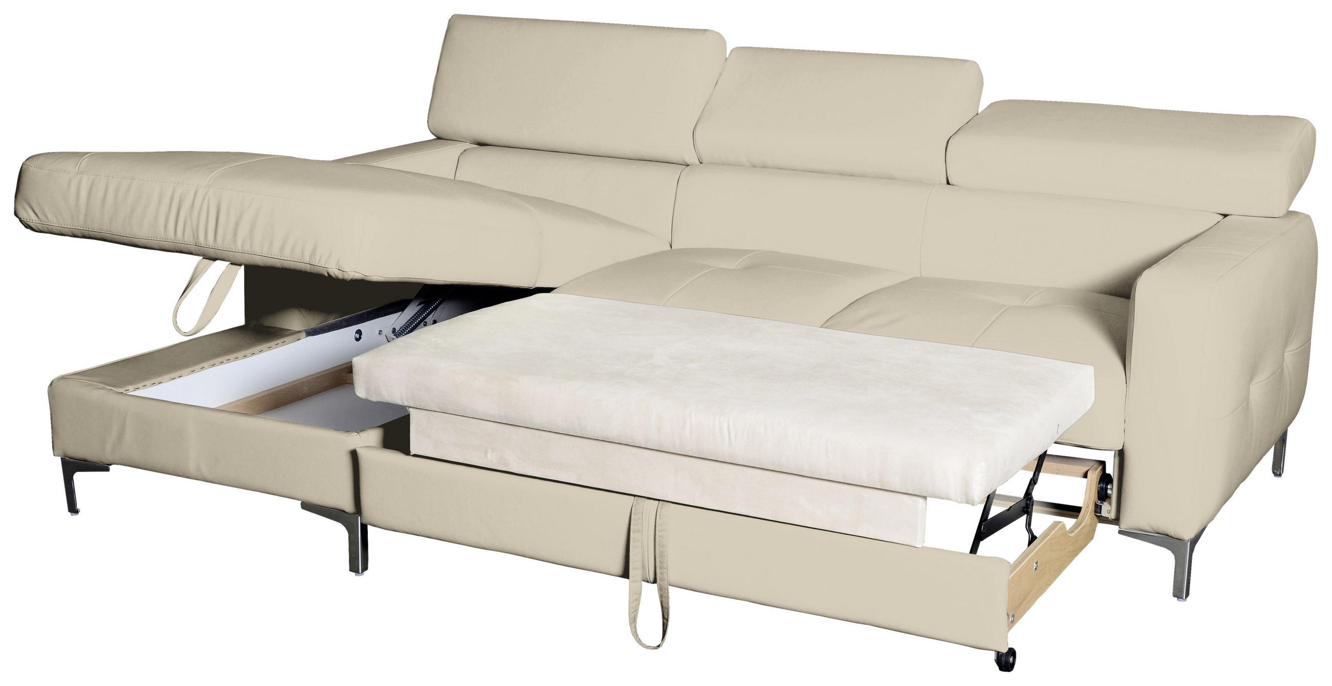 ECKSOFA in Echtleder Beige  - Chromfarben/Beige, Design, Leder/Metall (169/226cm) - Livetastic