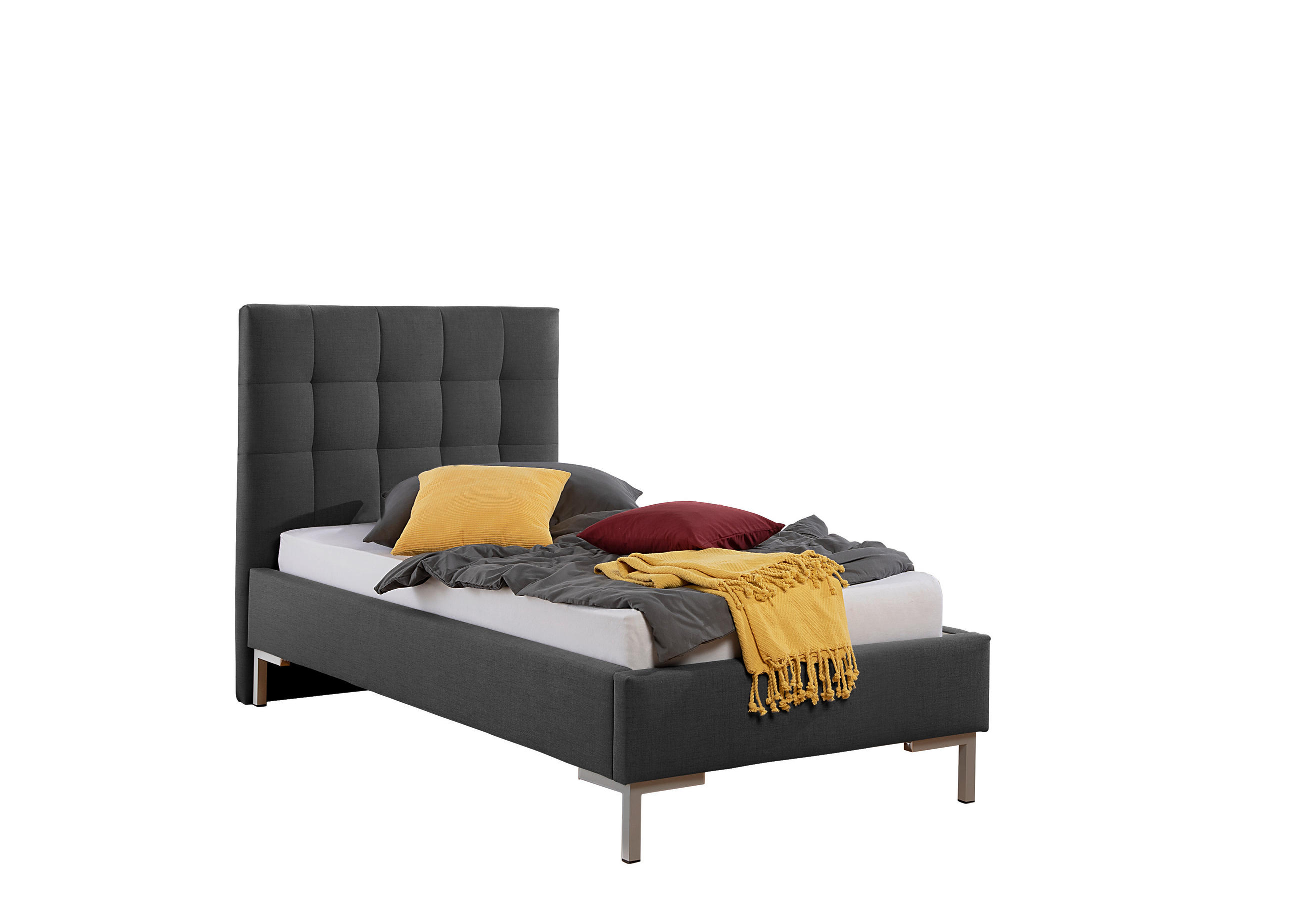 POLSTERBETT 113/200 cm,  in Anthrazit,  - Anthrazit/Silberfarben, MODERN, Textil/Metall (113/200cm) - Livetastic