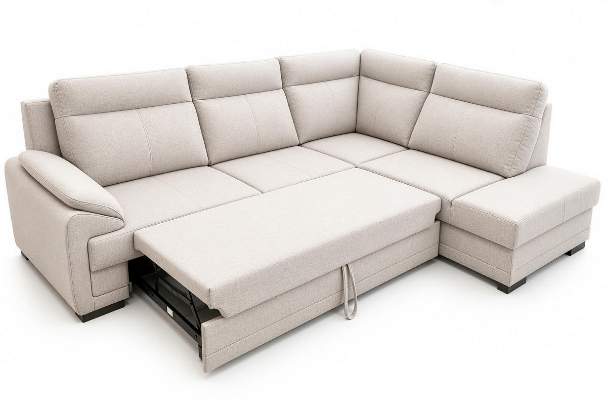 ECKSOFA ALTONA in Flachgewebe Sandfarben  - Sandfarben/Schwarz, Basics, Holz/Holzwerkstoff (268/207cm) - Livetastic
