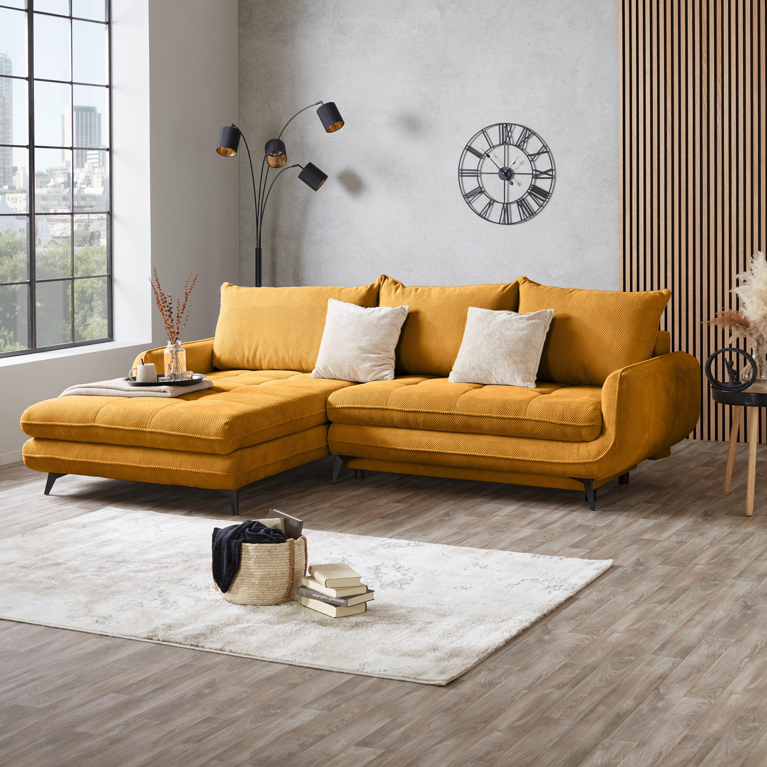 ECKSOFA WAVE Senfgelb Struktur  - Beige/Senfgelb, MODERN, Textil/Metall (189/266cm) - MID.YOU