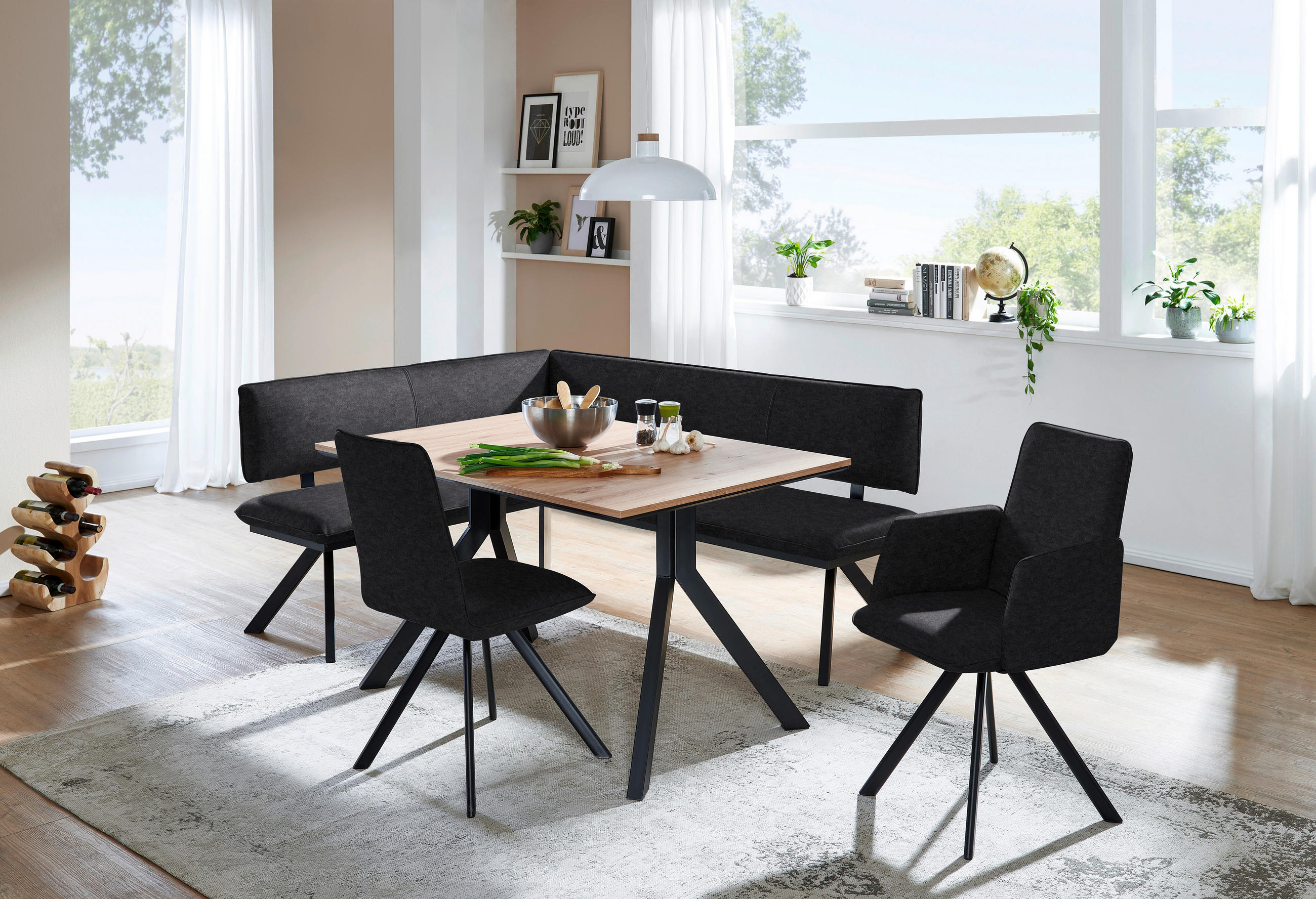ECKBANK 150/190 cm  in Schwarz  - Schwarz, MODERN, Textil/Metall (150/190cm) - Cantus