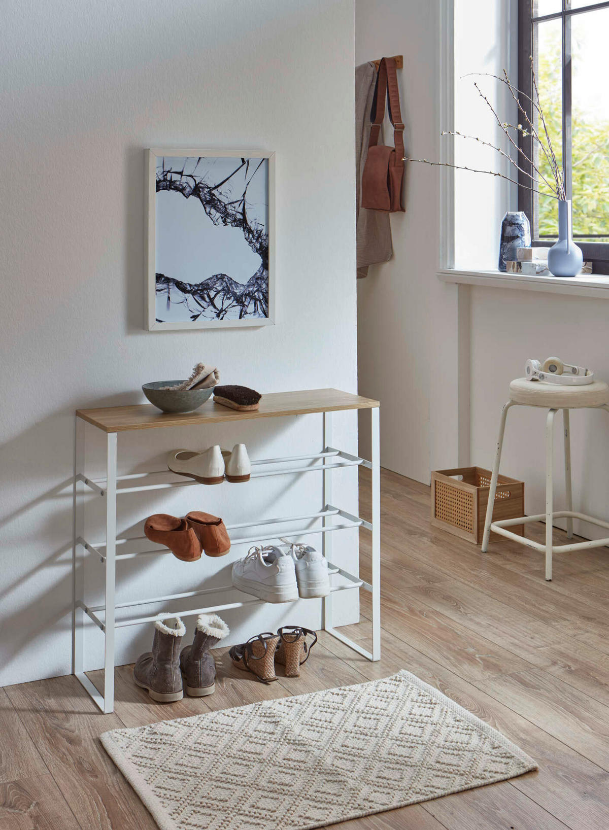 SKOHYLLA 66/61/25 cm  - grå/ek Artisan, Design, metall/trämaterial (66/61/25cm) - MID.YOU