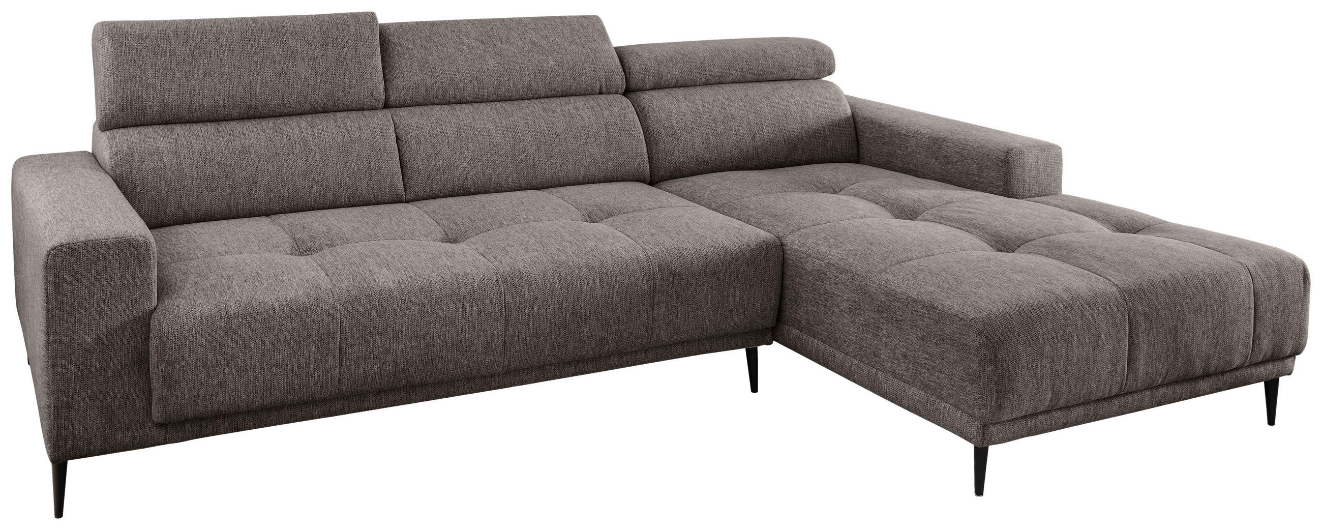 ECKSOFA Graubraun Chenille  - Graubraun/Schwarz, KONVENTIONELL, Textil/Metall (276/188cm) - Livetastic