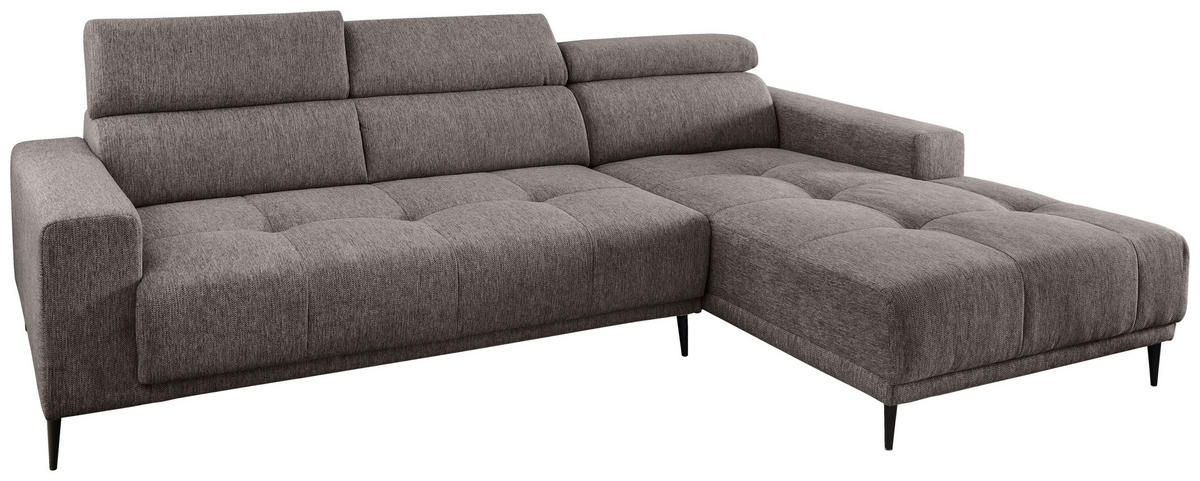 ECKSOFA Graubraun Chenille  - Graubraun/Schwarz, KONVENTIONELL, Textil/Metall (276/188cm) - Livetastic