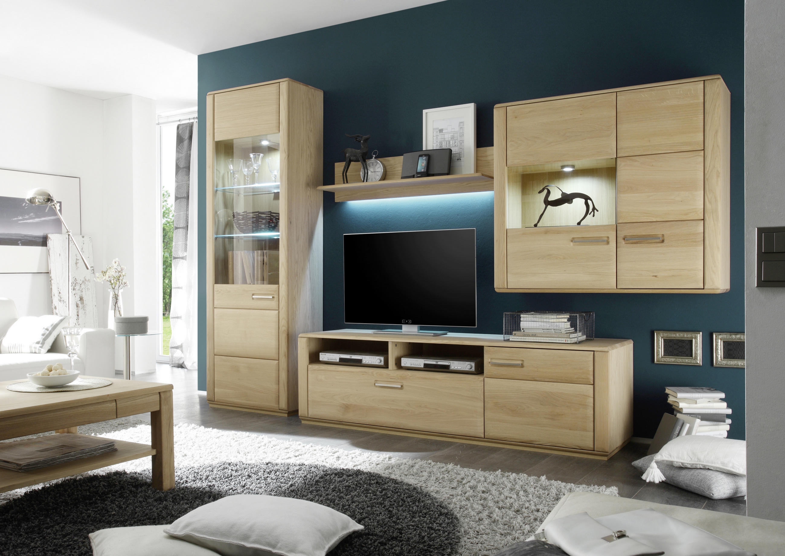 HÄNGEVITRINE in furniert, teilmassiv Eiche Eichefarben  - Eichefarben/Silberfarben, Design, Glas/Holz (107/98/38cm) - Livetastic