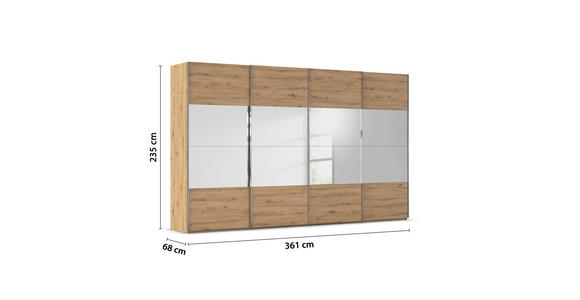 SCHWEBETÜRENSCHRANK  in Eiche Artisan  - Chromfarben/Eiche Artisan, Design, Glas/Holzwerkstoff (361/223/68cm) - Novel