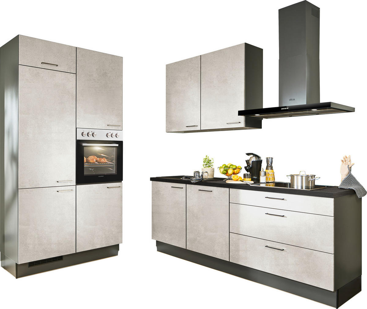 ECKKÜCHE 120/220 cm  in Graphitfarben, Schwarz, Weiß  - Schwarz/Graphitfarben, Design, Holzwerkstoff/Metall (120/220cm) - Xora