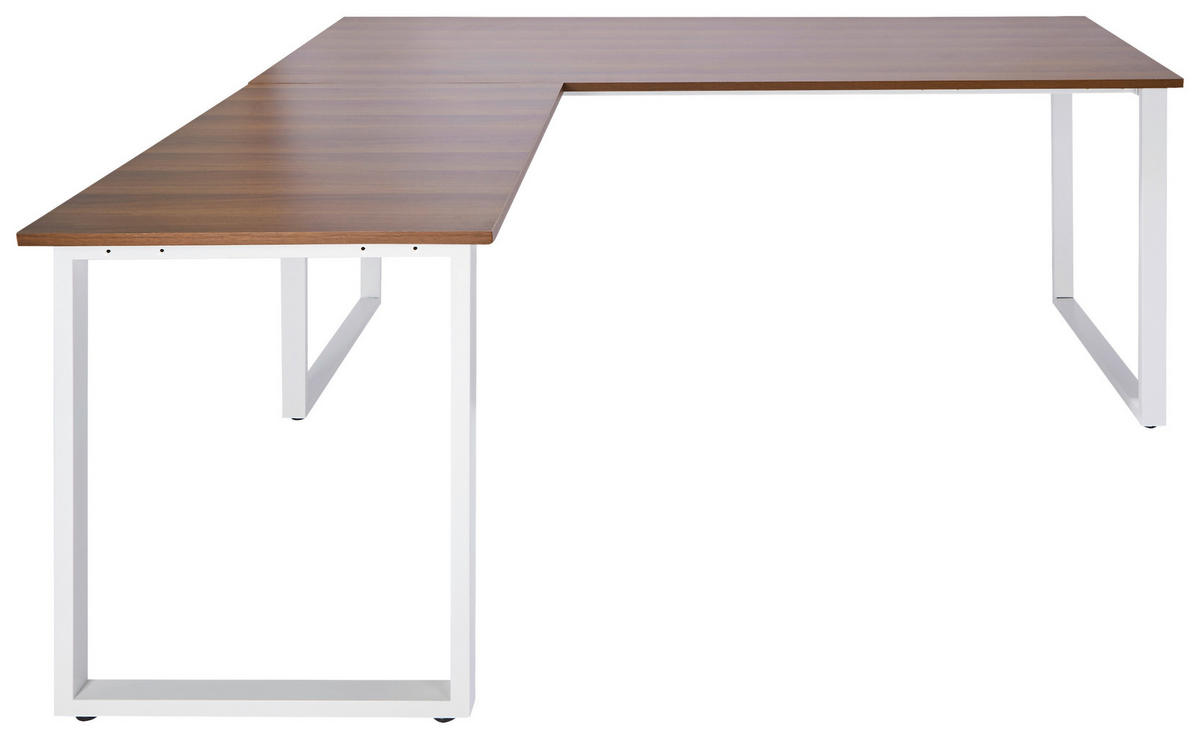 KOTNA PISALNA MIZA leseni material bela, barva oreha  - barva oreha/bela, Basics, kovina/leseni material (180/180/75,5cm) - MID.YOU