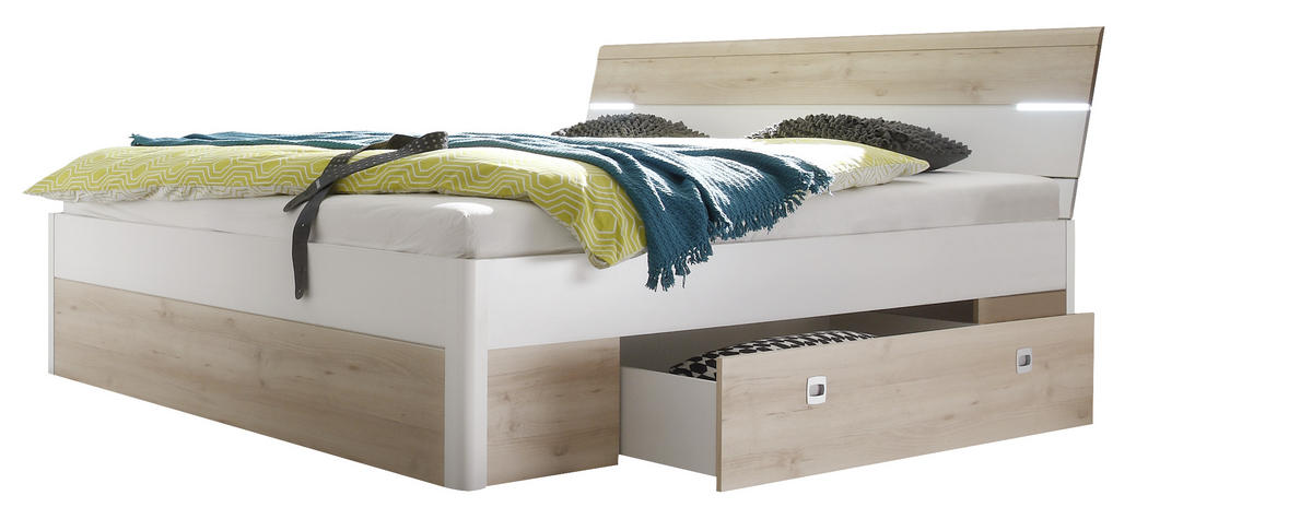 ÁGY 180/200 cm  fehér, bükk  - bükk/fehér, Design, faalapú anyag/fa (180/200cm) - Ti'me