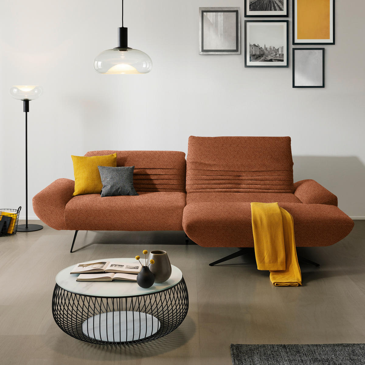 ECKSOFA in Chenille Rostfarben  280/170-195 cm  - Rostfarben/Schwarz, Design, Textil/Metall (280/170-195cm) - Dieter Knoll