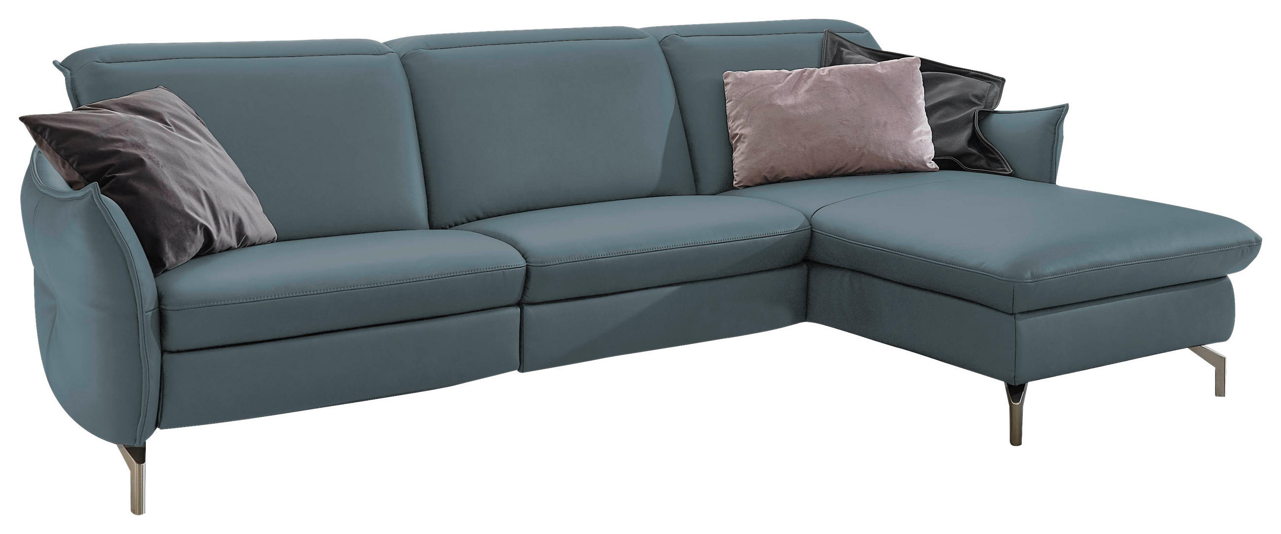 ECKSOFA Blau, Grau Lederlook (vegan)  - Blau/Grau, MODERN, Textil/Metall (233/179cm) - Livetastic