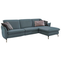 ECKSOFA in Lederlook (vegan) Blau, Grau  - Blau/Grau, Modern, Textil/Metall (233/179cm) - Livetastic