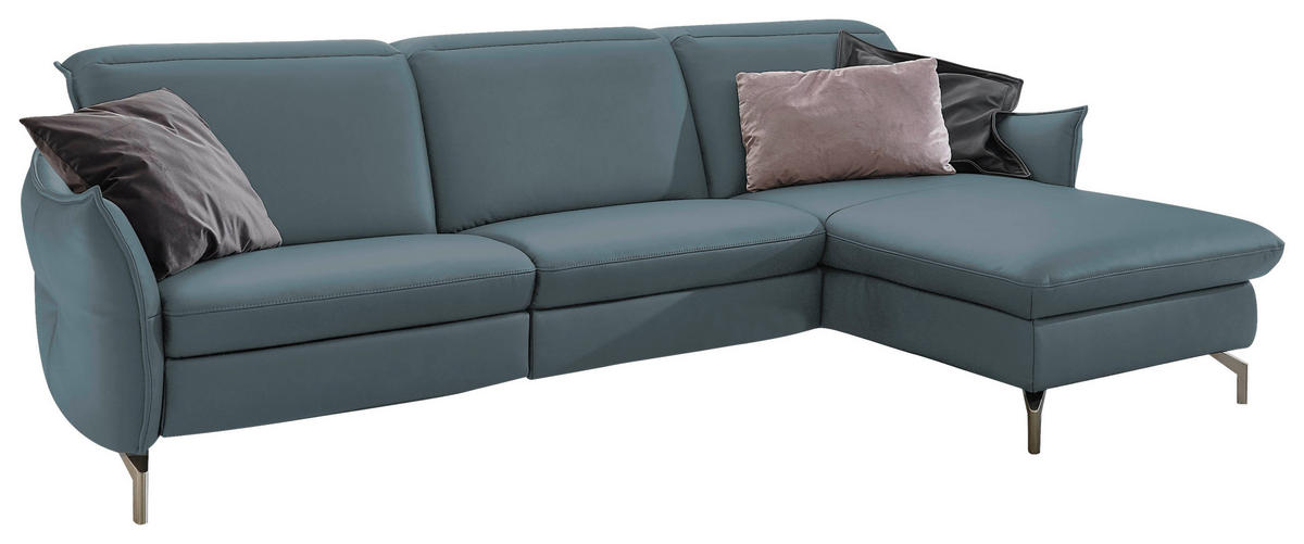ECKSOFA in Lederlook (vegan) Blau, Grau  - Blau/Grau, Modern, Textil/Metall (233/179cm) - Livetastic