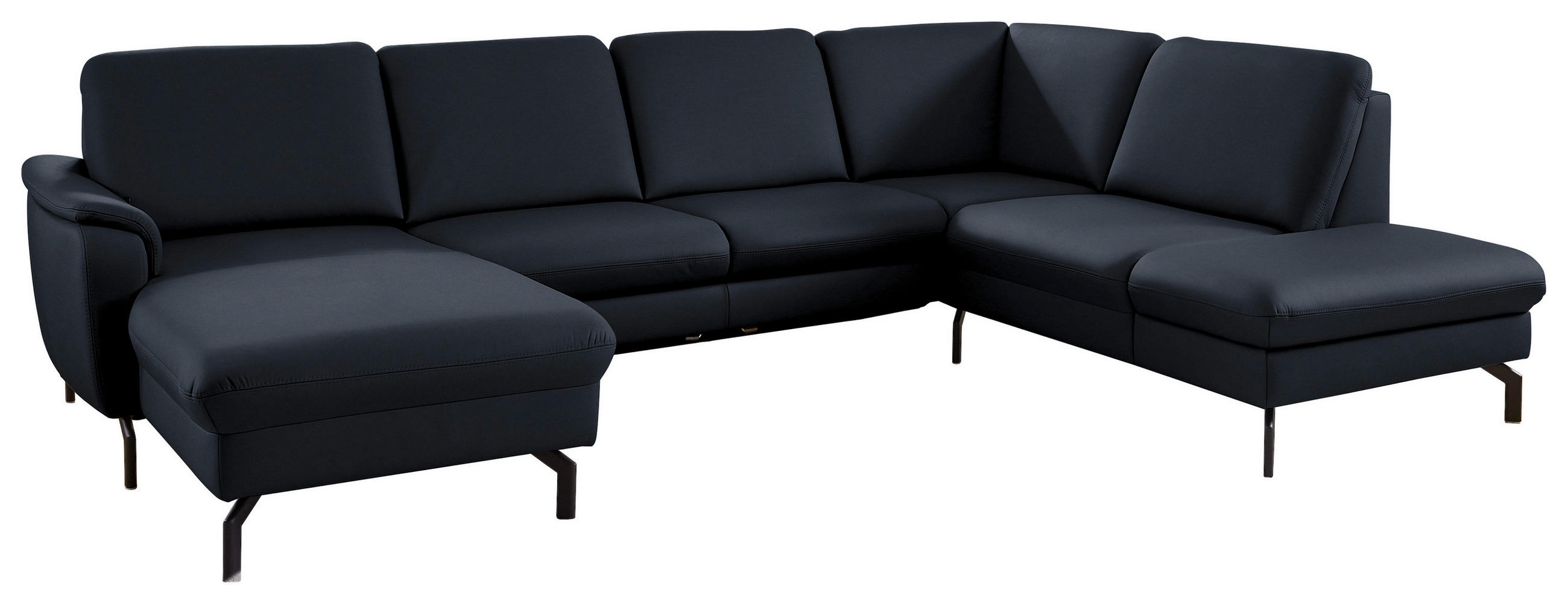 WOHNLANDSCHAFT Echtleder Dunkelblau  - Schwarz/Dunkelblau, Konventionell, Leder/Metall (168/306/224cm) - Beldomo Premium