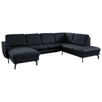 WOHNLANDSCHAFT Echtleder Dunkelblau  - Schwarz/Dunkelblau, Konventionell, Leder/Metall (168/306/224cm) - Beldomo Premium
