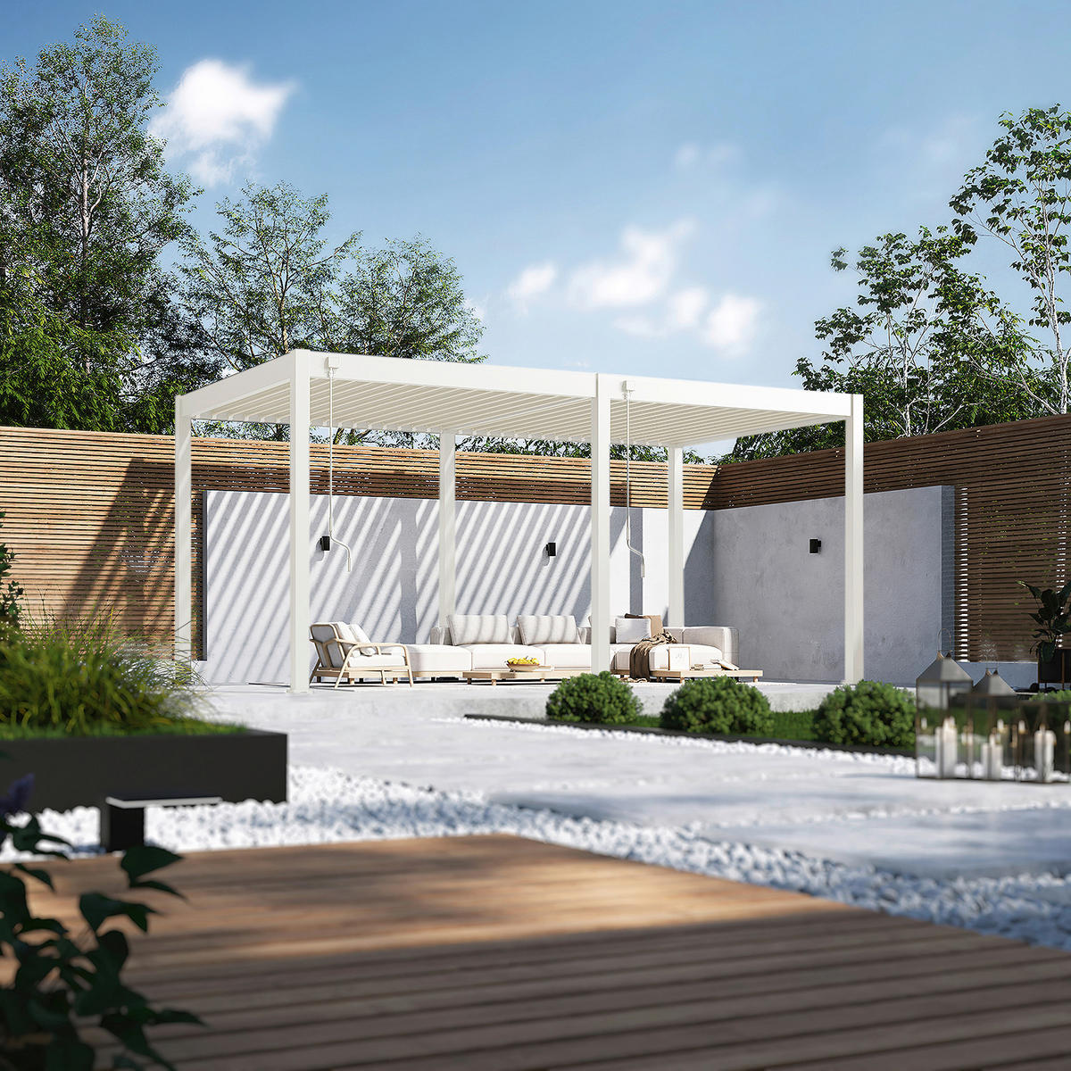 PERGOLA 300/255/530 cm   - Weiß Hochglanz, Basics, Metall (300/255/530cm) - Gardenson
