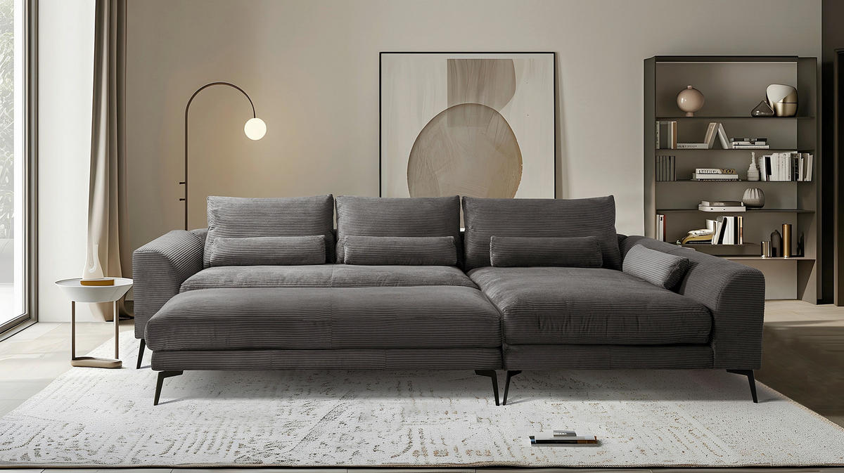 HOCKER Textil Grau  - Schwarz/Grau, Design, Textil/Metall (163/46/62cm) - Livetastic