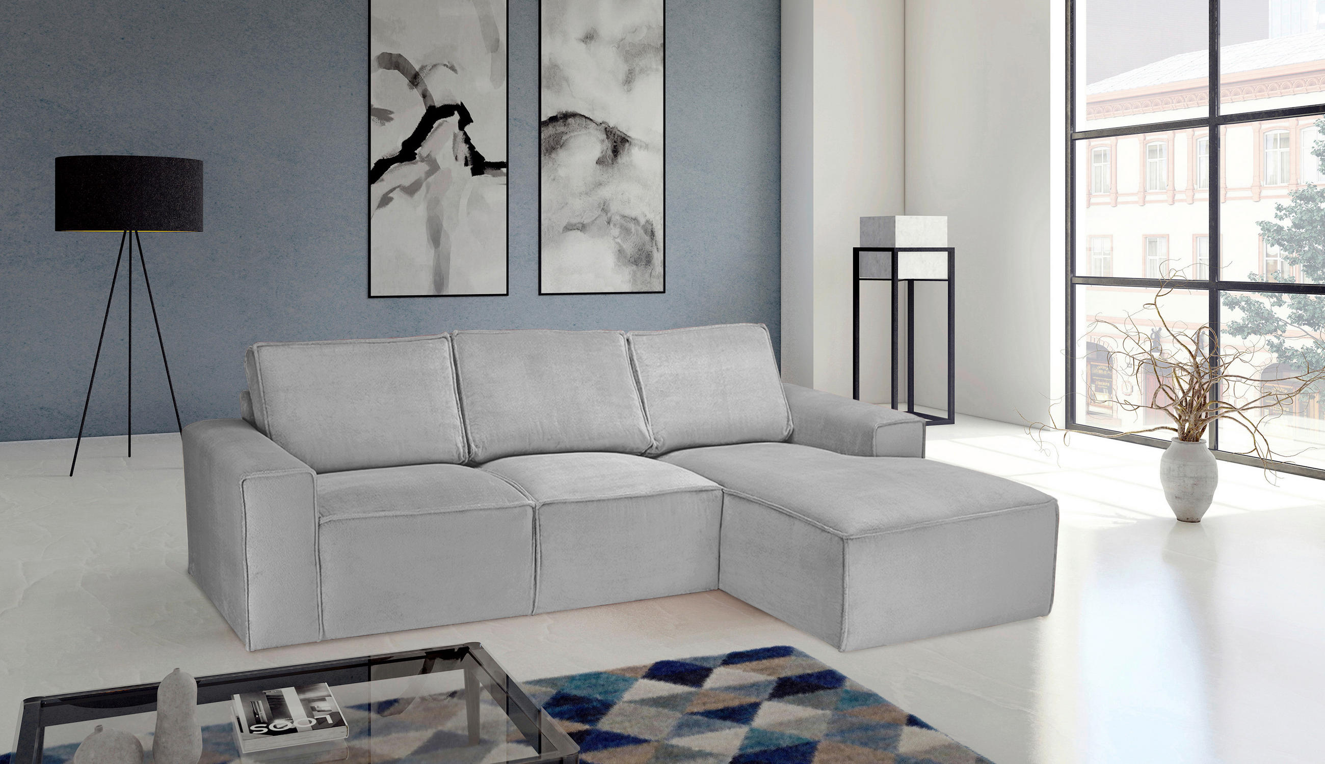 ECKSOFA Hellgrau Chenille  - Hellgrau/Schwarz, KONVENTIONELL, Kunststoff/Textil (272/168cm) - Carryhome