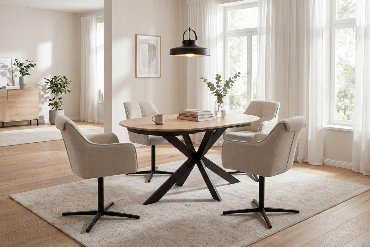 ESSTISCH 140/90/75 cm Nachbildung  Metall, Holzwerkstoff ausziehbar oval Eichefarben  - Eichefarben, MODERN, Holzwerkstoff/Metall (140/90/75cm) - MID.YOU