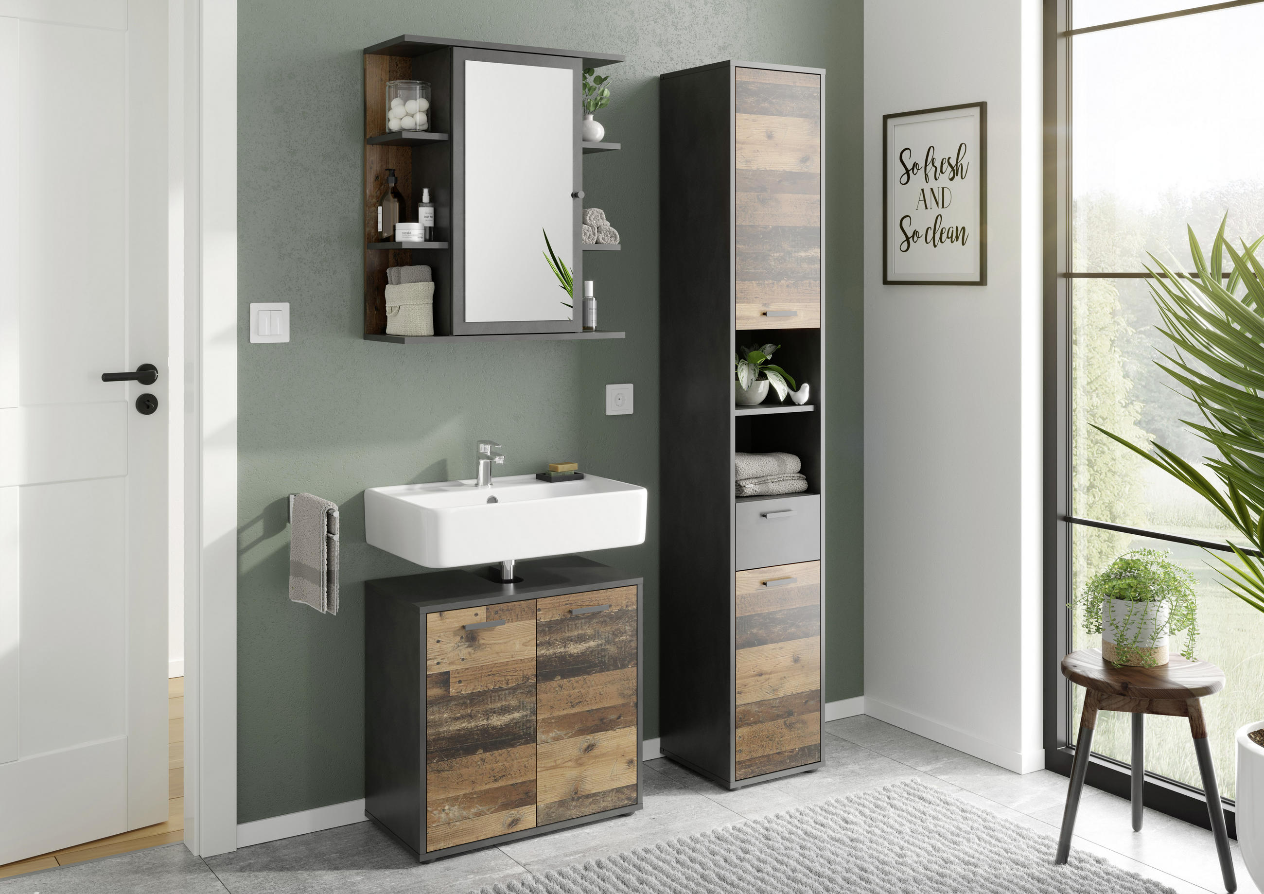 WASCHBECKENUNTERSCHRANK 60/59/33 cm  - Graphitfarben/Schwarz, MODERN, Holzwerkstoff/Kunststoff (60/59/33cm) - MID.YOU