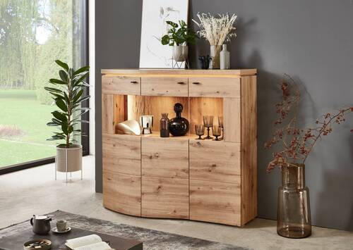 HIGHBOARD  in 135,2/125/39,7 cm  - Schwarz/Eiche Artisan, MODERN, Glas/Holzwerkstoff (135,2/125/39,7cm) - Modante