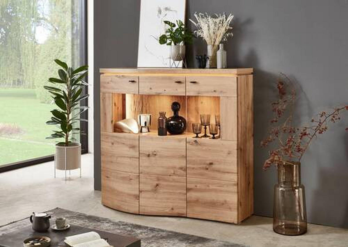 HIGHBOARD Eiche Artisan  135,2/125/39,7 cm  - Schwarz/Eiche Artisan, Modern, Glas/Holzwerkstoff (135,2/125/39,7cm) - Modante