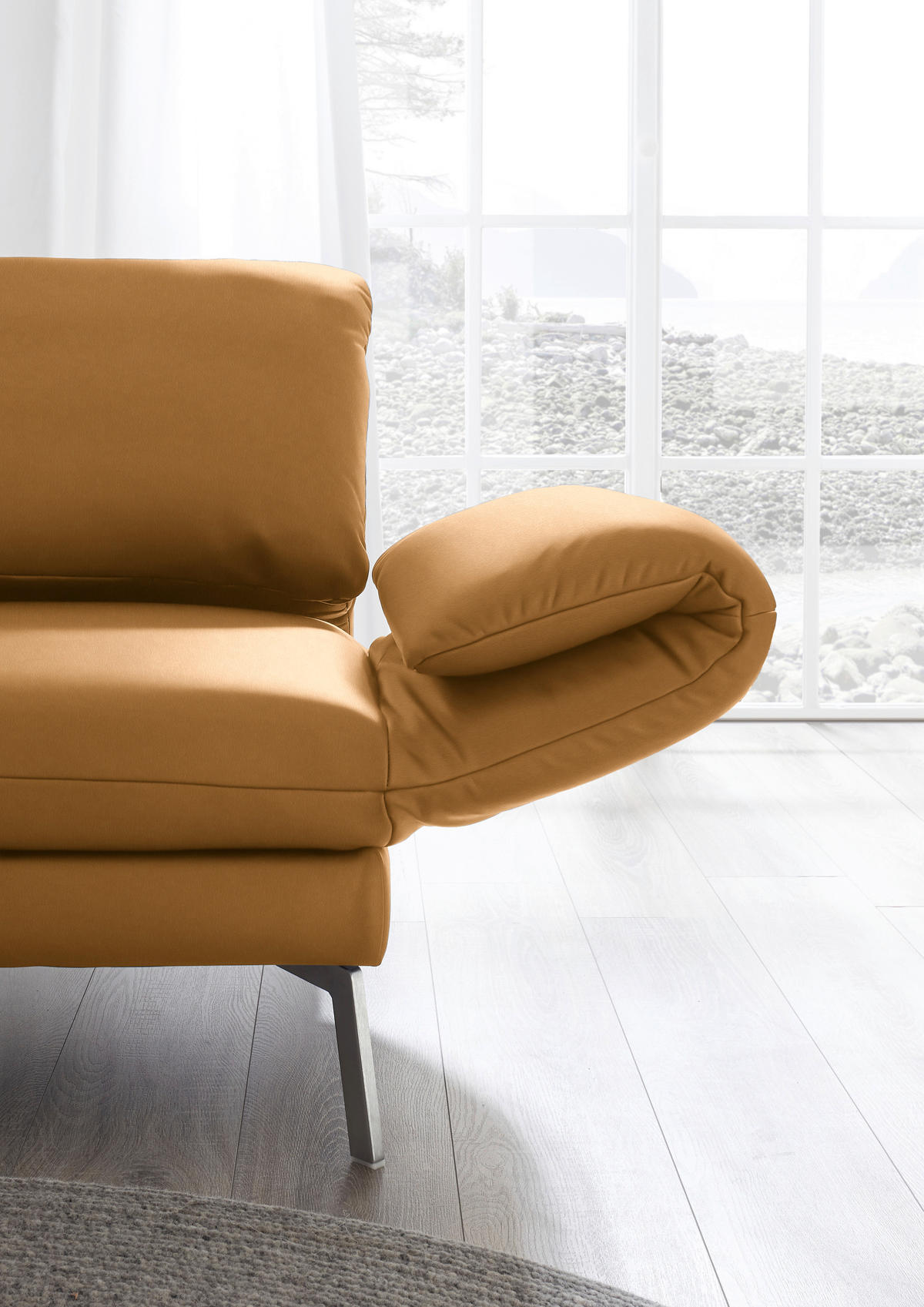 RÉCAMIERE in Echtleder Currygelb  - Chromfarben/Currygelb, Design, Leder/Metall (209/85-109/95-16cm) - Dieter Knoll