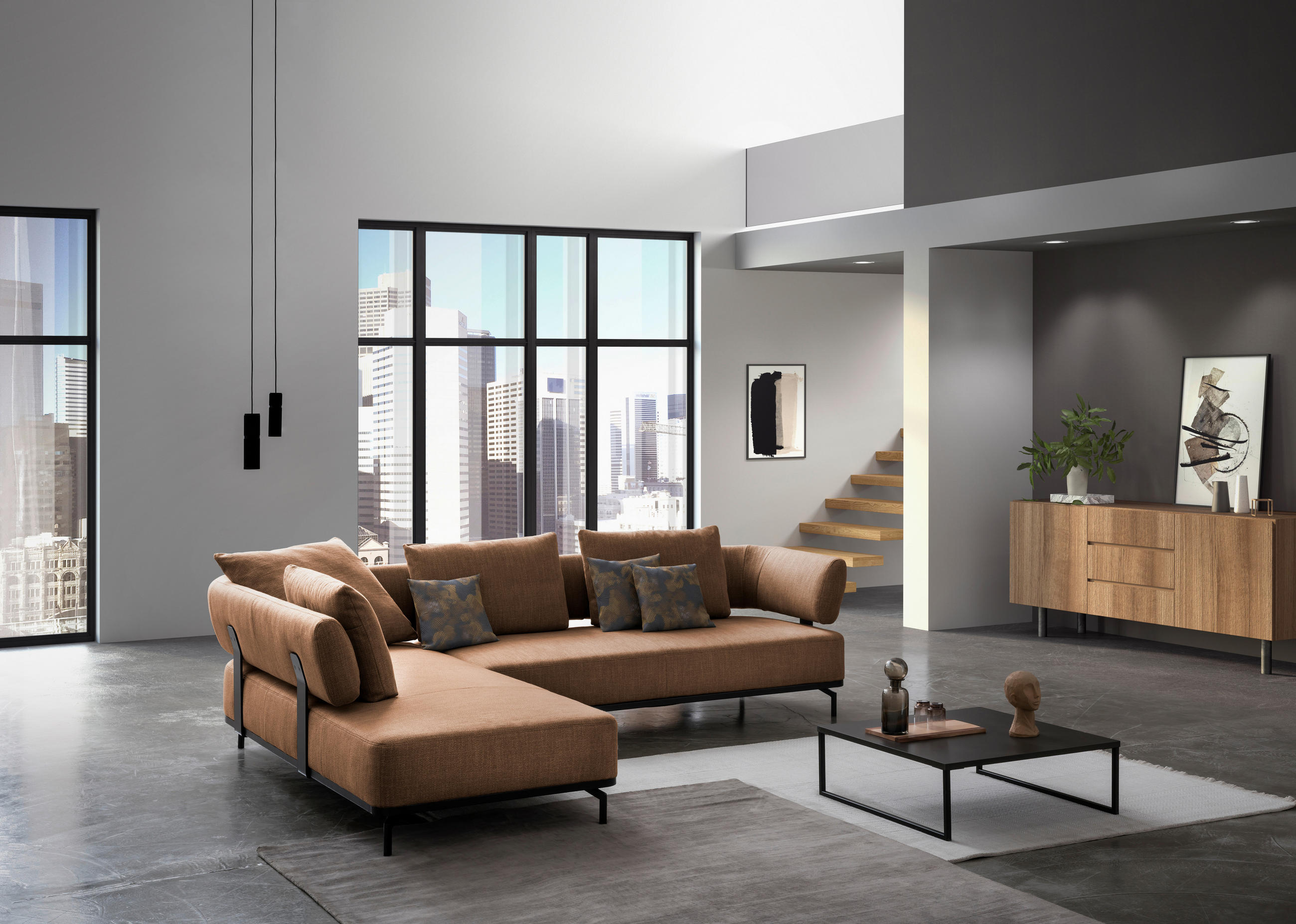 ECKSOFA Honig Flachgewebe  - Schwarz/Honig, Design, Textil/Metall (237/302cm) - Dieter Knoll