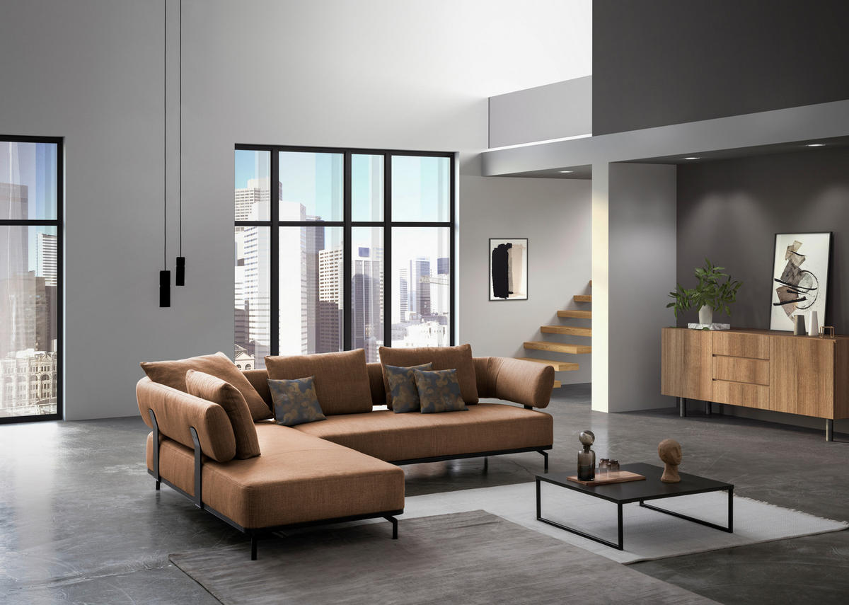 ECKSOFA in Flachgewebe Honig  - Schwarz/Honig, Design, Textil/Metall (237/302cm) - Dieter Knoll