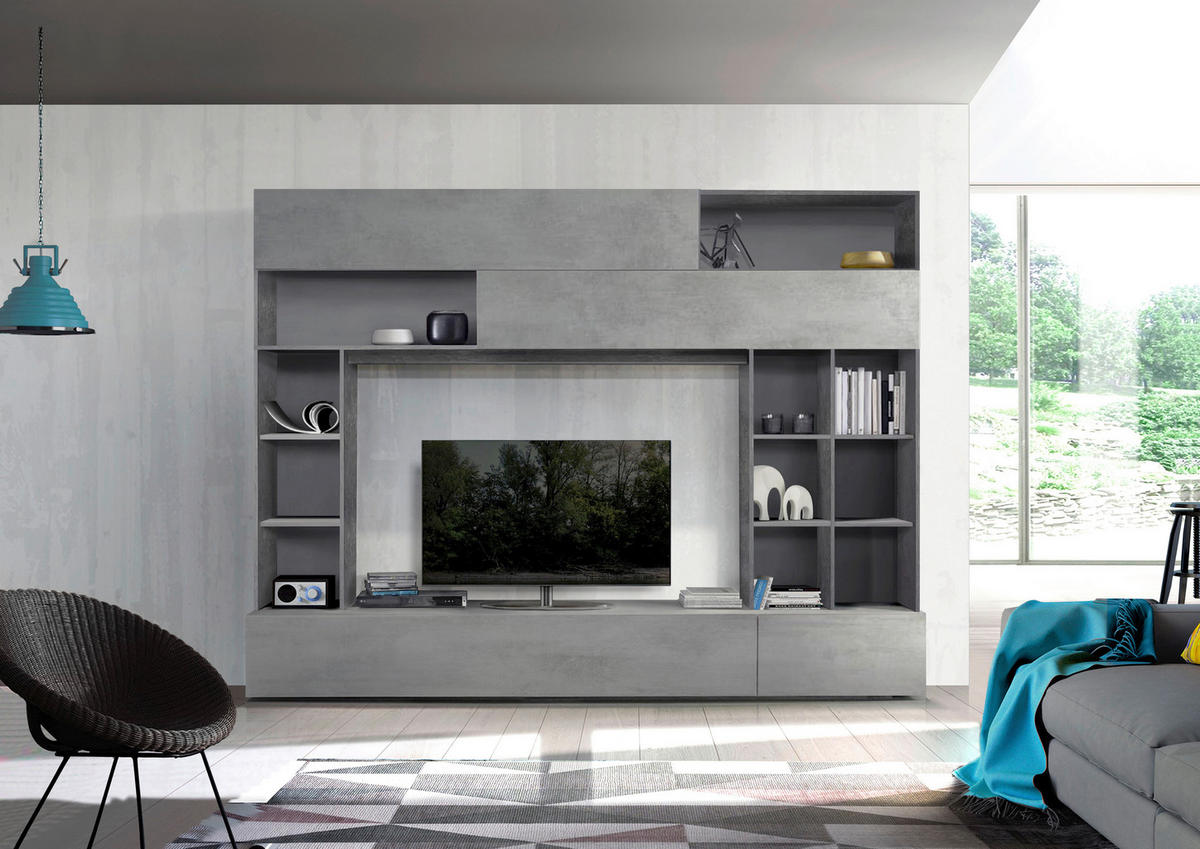 WOHNWAND 5-teilig  in Hellgrau, Dunkelgrau  277/209/40 cm  - Dunkelgrau/Hellgrau, MODERN, Holzwerkstoff/Kunststoff (277/209/40cm) - Carryhome