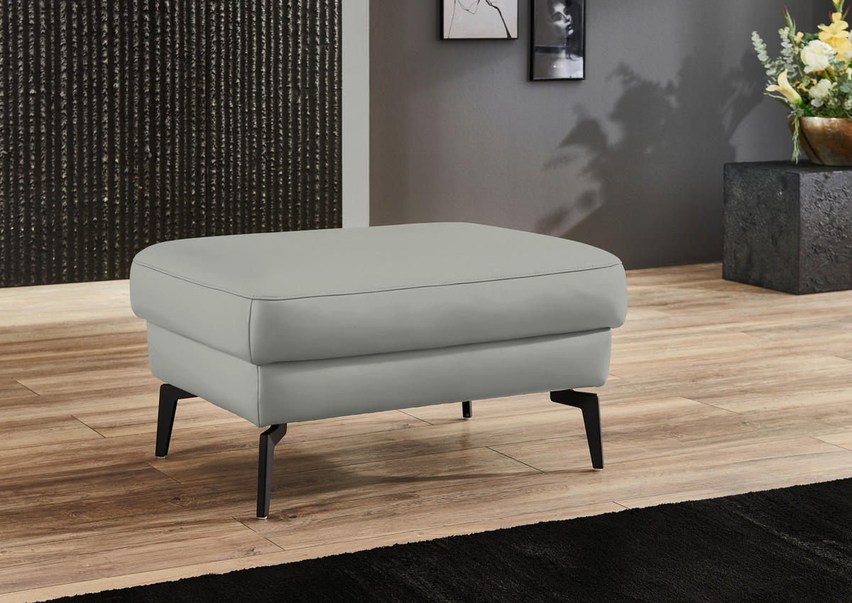 3-SITZER-SOFA in Echtleder Hellgrau  - Hellgrau/Schwarz, Design, Leder/Metall (224/88/100cm) - Valdera